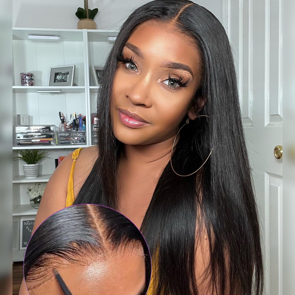 RONTAYA Wear and Go – Pelucas de encaje frontal de 6 x 4 sin pegamento, peluca de cabello humano lacio con encaje HD prearrancado, densidad del 180%