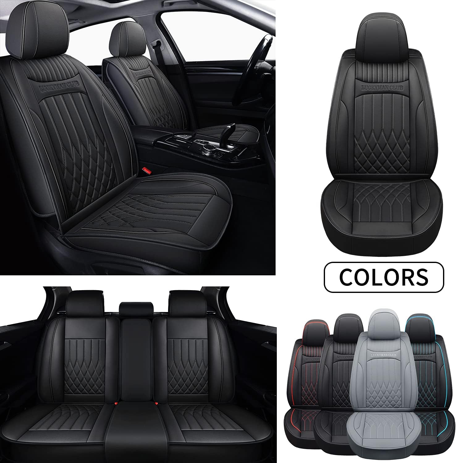 LUCKYMAN CLUB J01-LH – Juego completo de fundas universales para asiento de automóvil, se adapta a la mayoría de los sedanes, SUV, camiones,