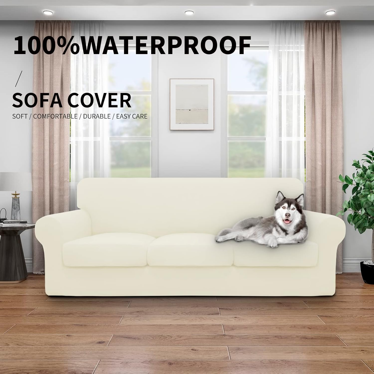 Easy-Going Funda 100% impermeable doble de gran tamaño, elástica, suave, para sofá, para sofá de 3 cojines separados, protector de muebles a prueba