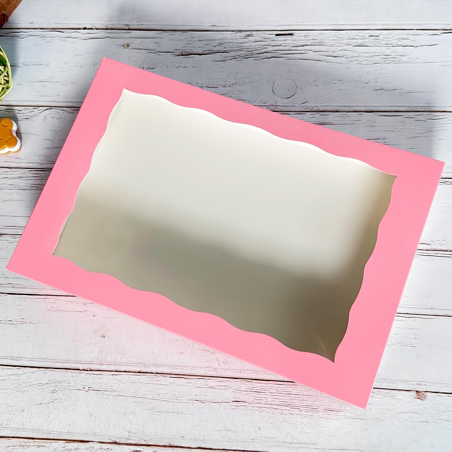 Paquete de 15 cajas de pastelería rosa para panadería de 12 x 8 x 2.5 pulgadas, donas grandes, magdalenas, cajas de galletas con ventana de PVC,