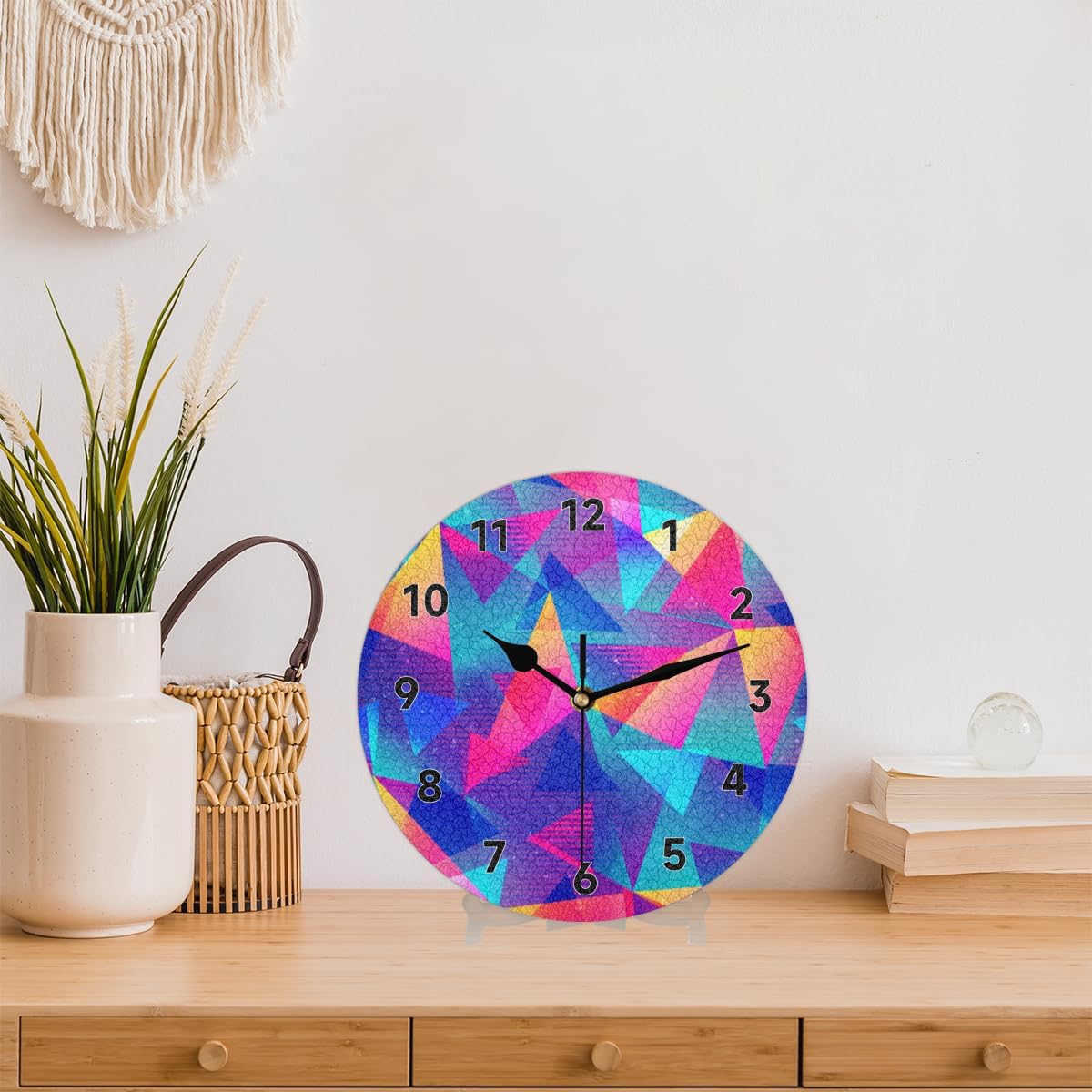 Reloj de pared con diseño de arco iris geométrico, silencioso, redondo, funciona con pilas, decoración moderna del hogar para sala de estar,