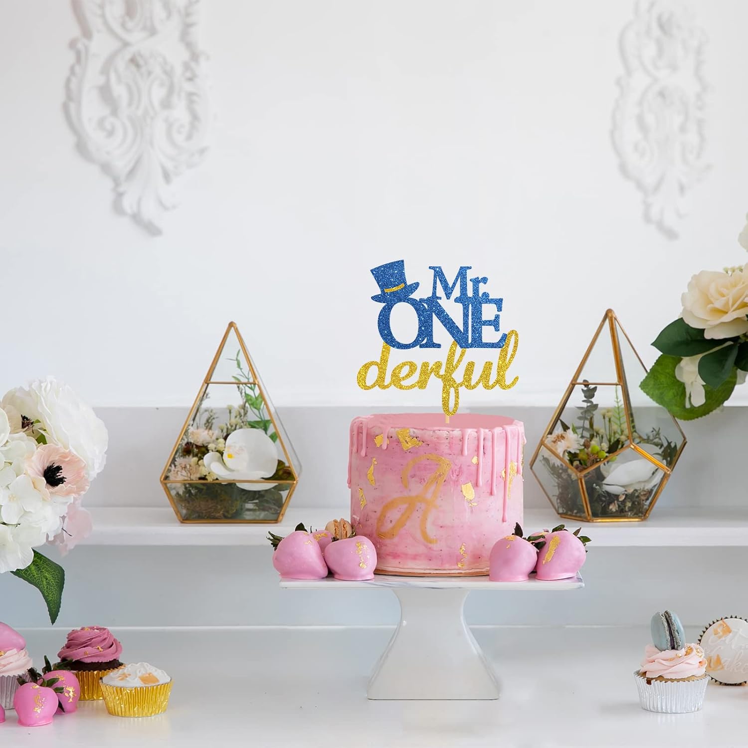 Mr Onederful – Decoración para tartas para el primer cumpleañosbaby shower, decoración de pastel de bienvenida para bebé, suministros para fiesta de