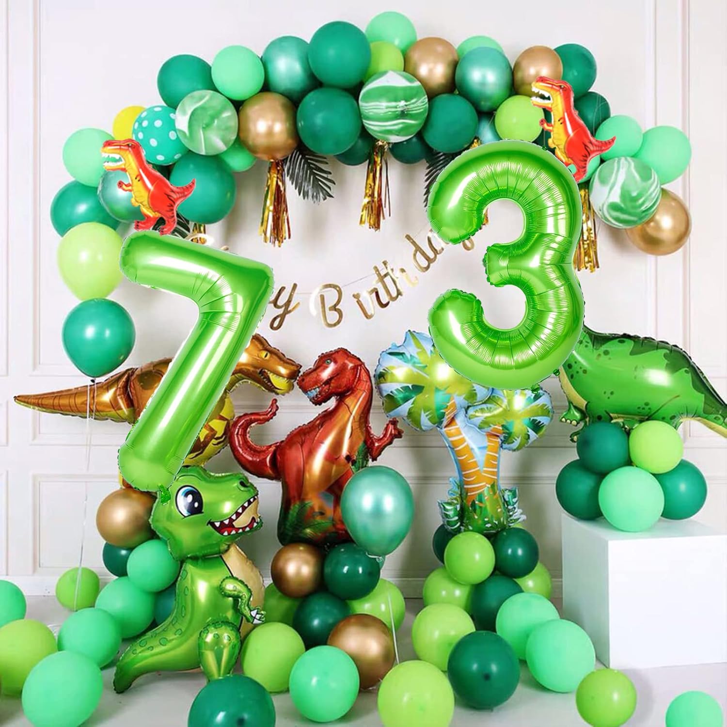 Globos de dinosaurio verde número 8 de 40 pulgadas, globos de cumpleaños número 8 para niños, suministros de fiesta de dinosaurios de 8 cumpleaños,
