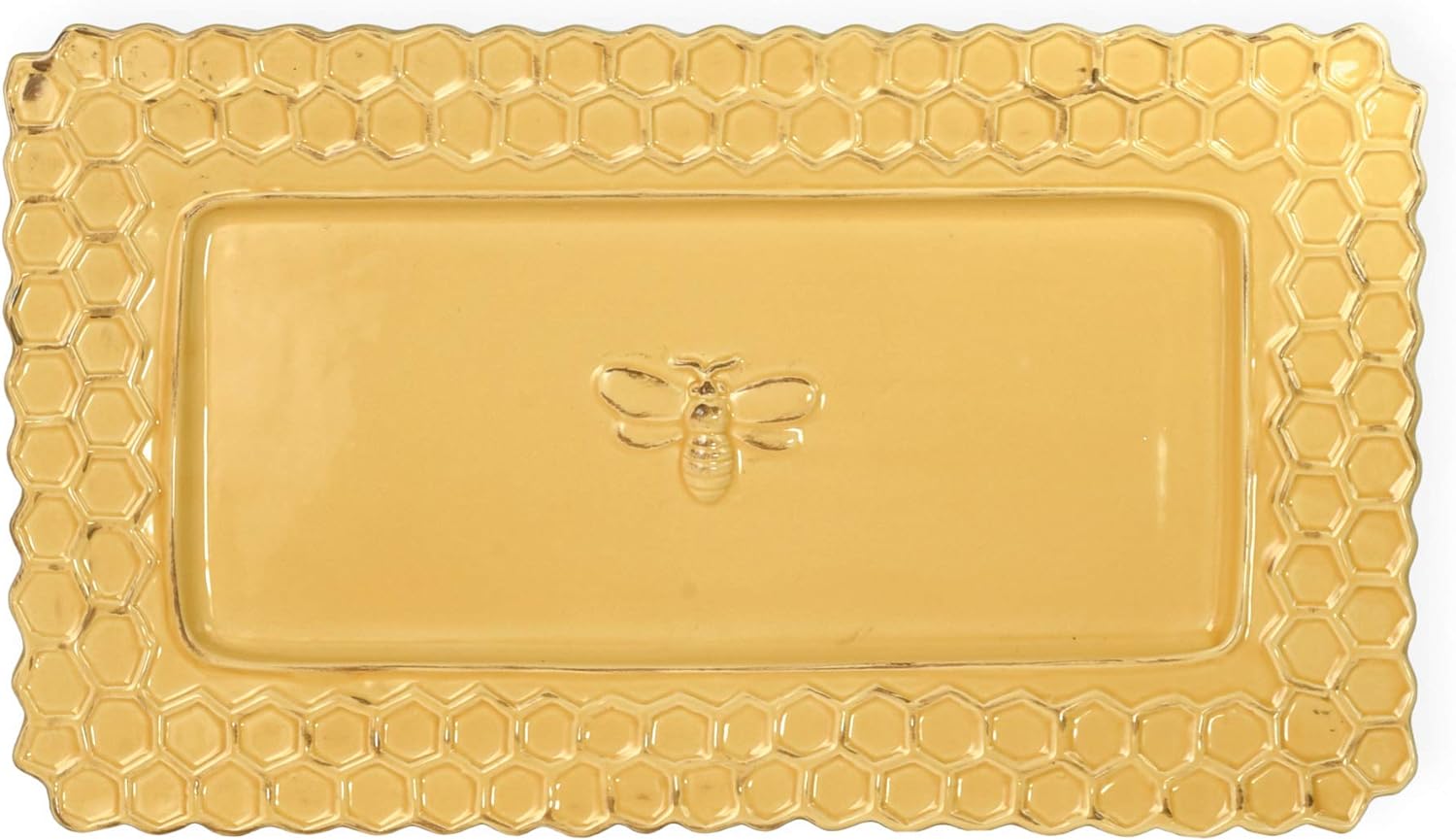 Boston International JC17147 – Plato rectangular de cerámica para servir, 13 x 7.5 pulgadas, panal