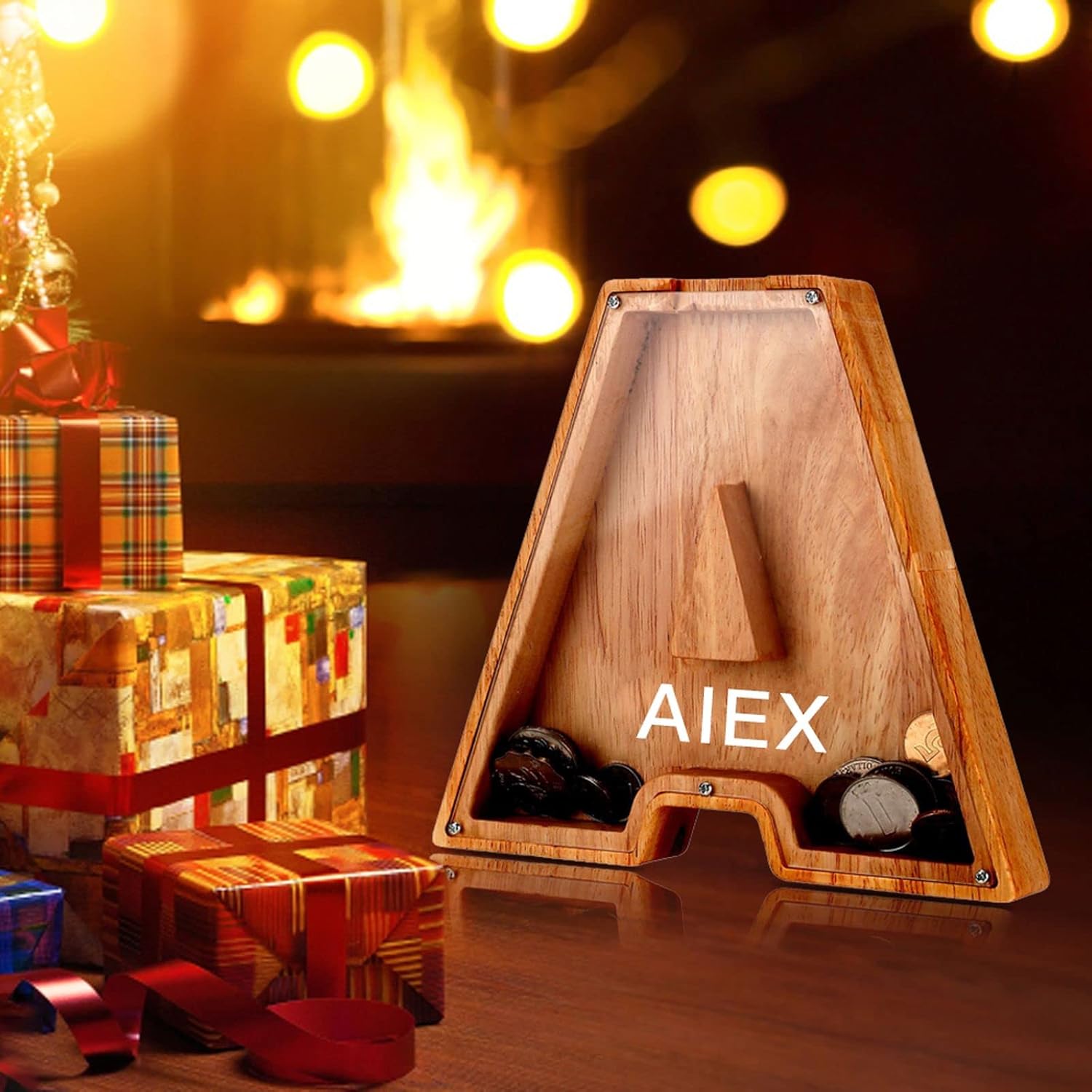 ALBK – Alcancía personalizada para niños, alcancía con letras del alfabeto personalizadas, letras de madera de la A a la Z, juguetes de aprendizaje