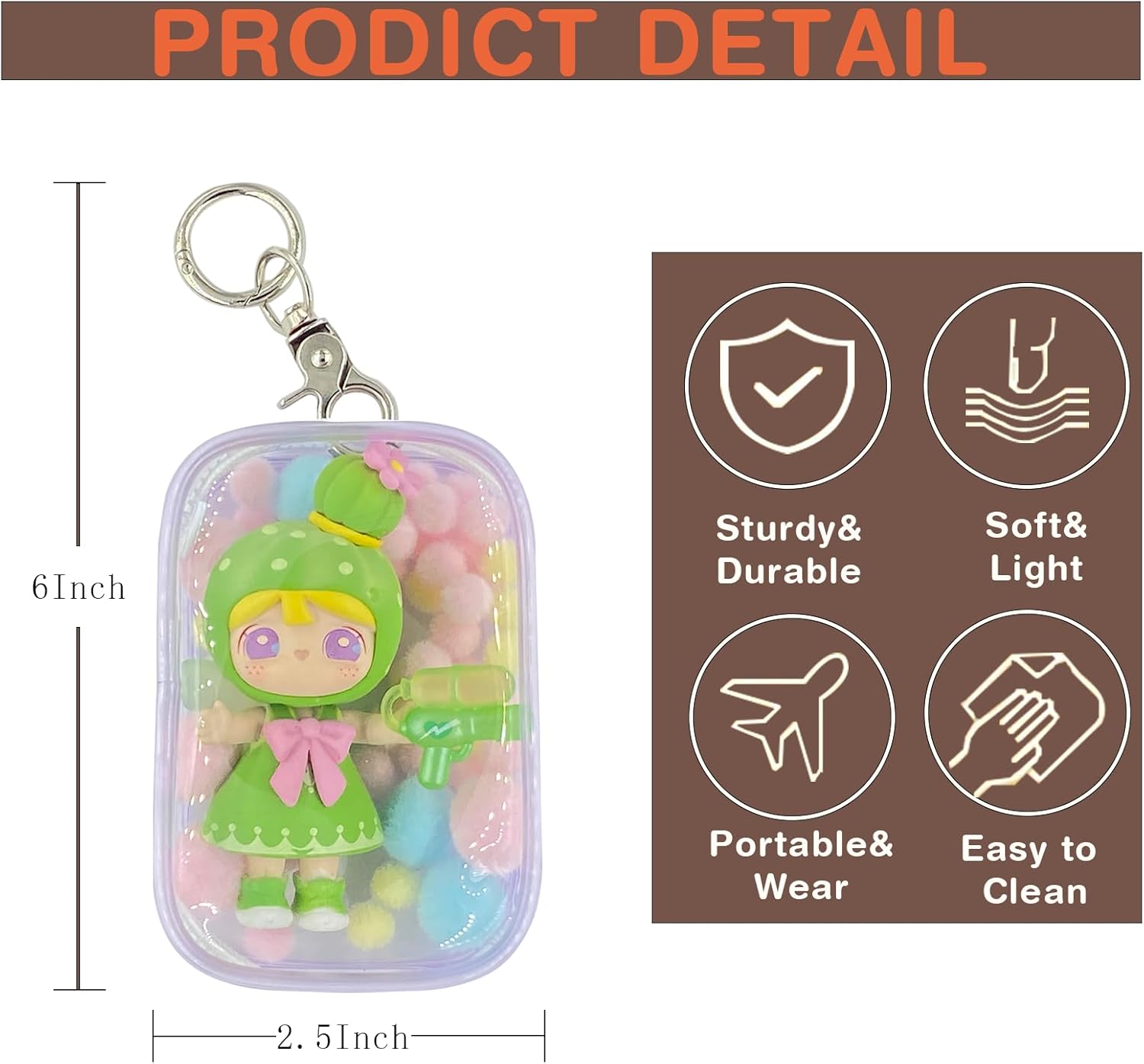 Bolsa de exhibición transparente con llavero, caja ciega, bolsa de exhibición de muñecas, bolsa portátil a prueba de polvo para figuras de acción,