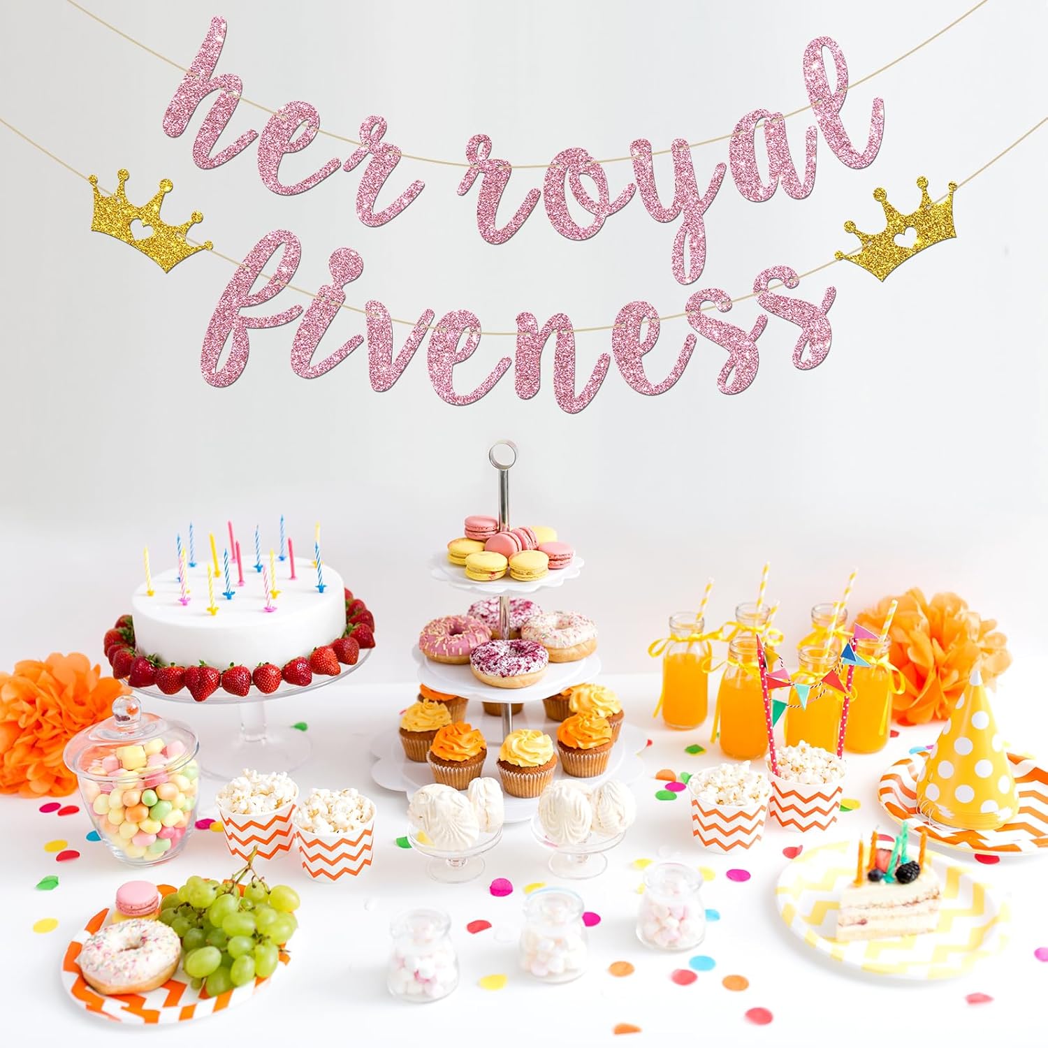 Cartel con texto en inglés “Her Royal Fivenity” – Decoración de fiesta de cumpleaños número 5 para niñas, suministros de decoración de fiesta de