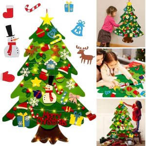 Juego de árbol de Navidad de fieltro para bricolaje, 32 piezas de adornos para colgar en la pared con luz LED, se puede reutilizar el árbol de Juego de árbol de Navidad de fieltro para bricolaje, 32 piezas de adornos para colgar en la pared con luz LED, se puede reutilizar el árbol de