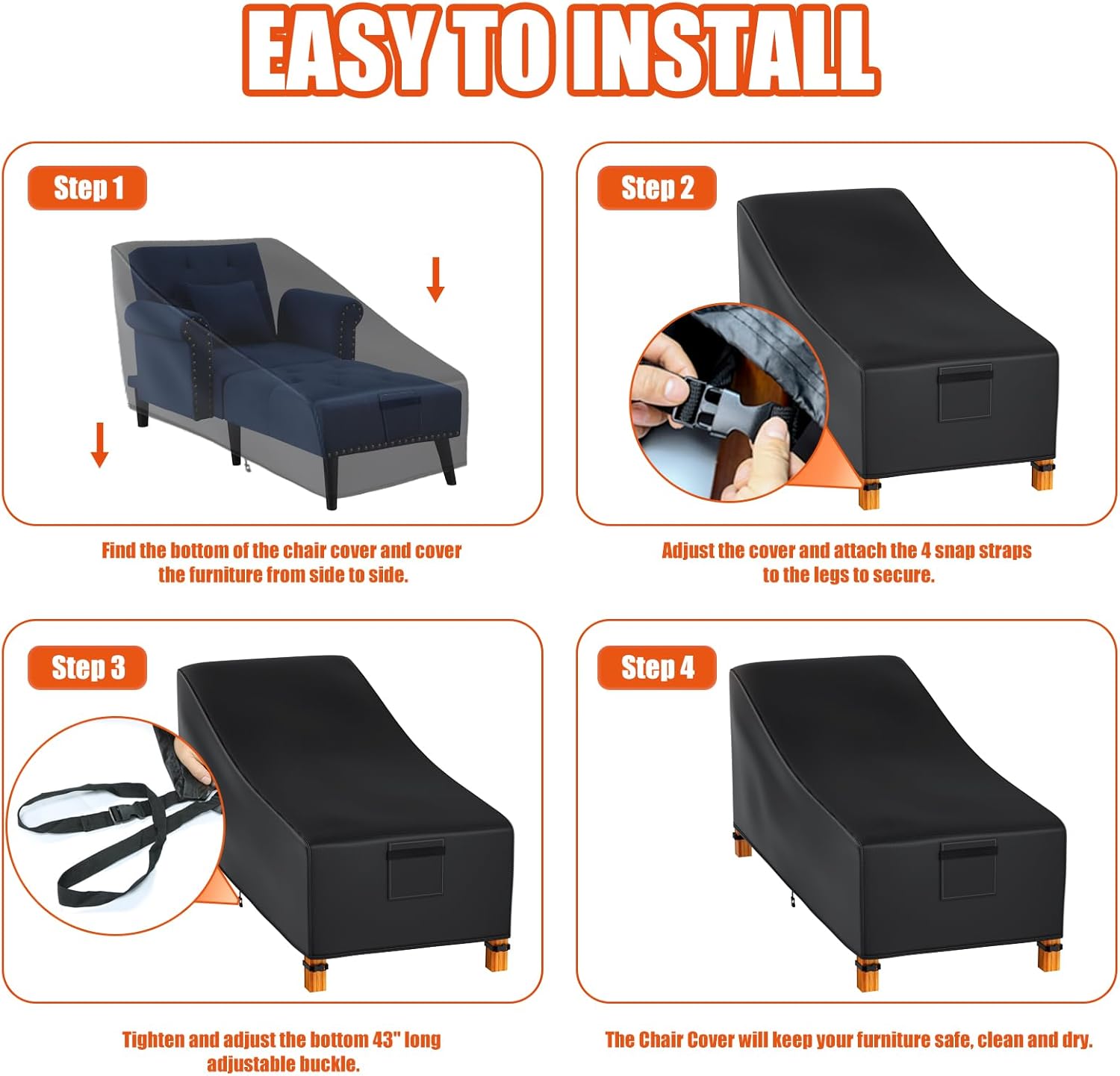 Easy-Going – Funda impermeable para tumbona de patio, resistente a todo tipo de clima, con ventilación de aire, 68 pulgadas de largo x 30 pulgadas