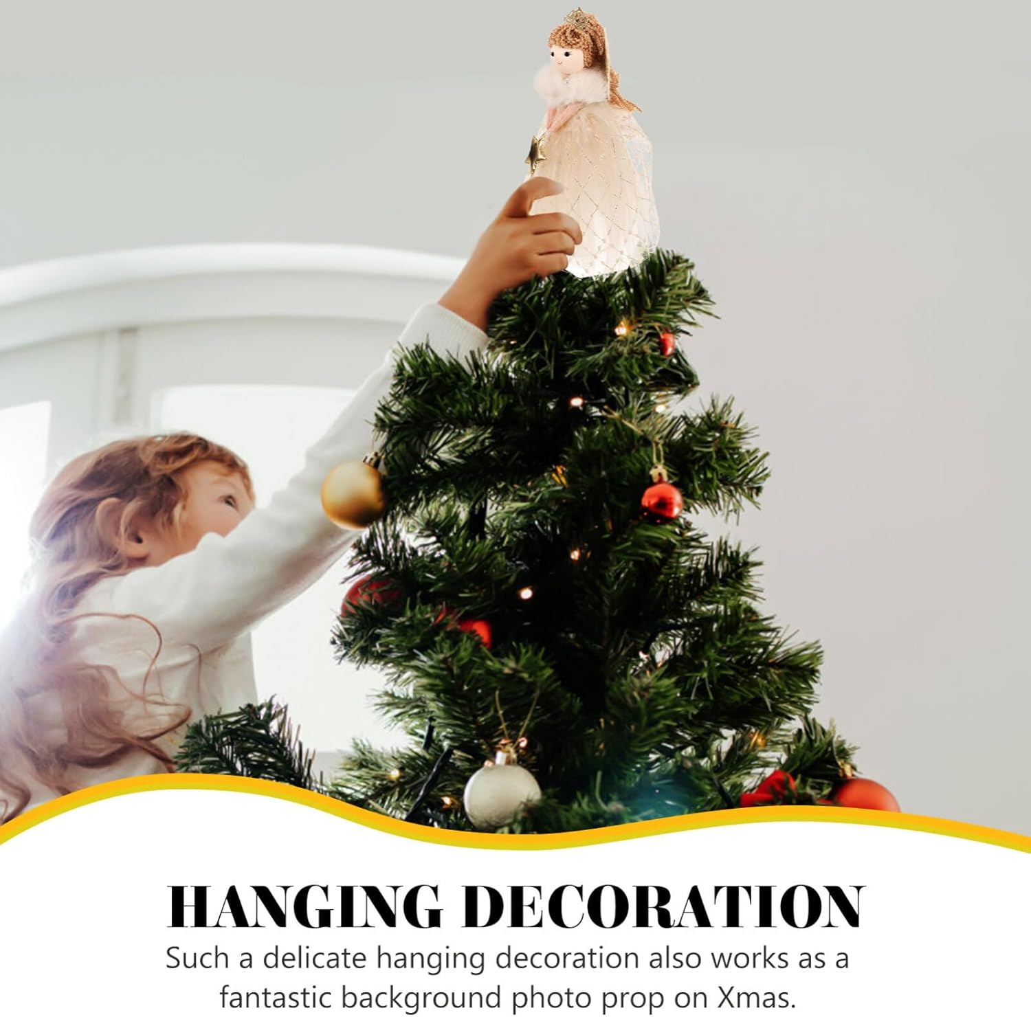 VILLCASE Decoración para árbol de Navidad, muñecos de felpa para árbol de Navidad, estatuas de ángel, adorno de ángel de dibujos animados, ángel con