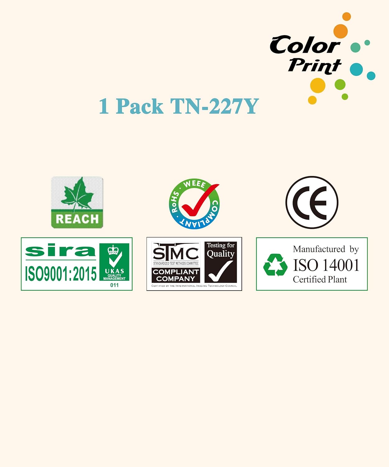COLOR PRINT Cartucho de tóner de repuesto compatible para impresora Brother TN227 amarillo TN-227 TN-227Y TN227Y para MFC-L3770CDW MFC-L3750CDW