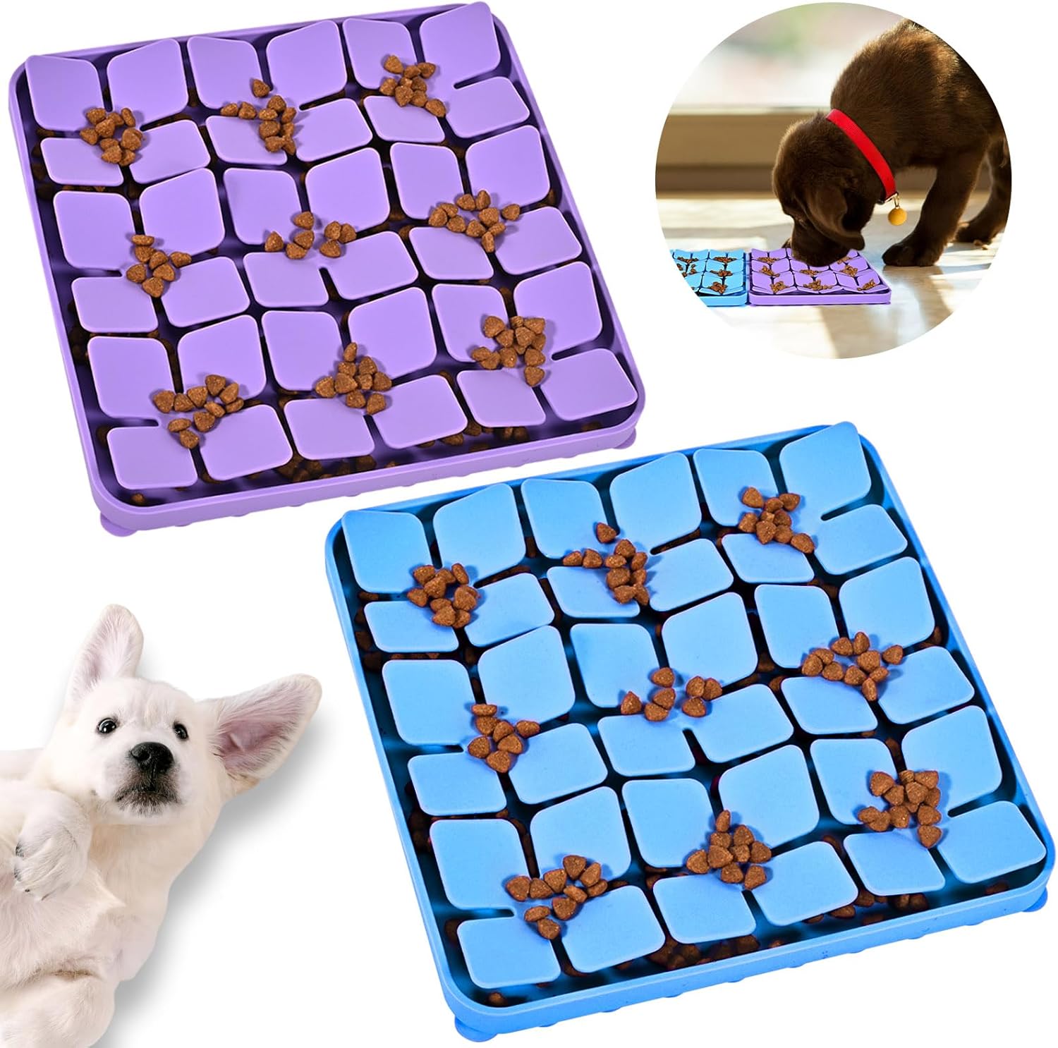 Tapete de silicona para olfatear para perros, paquete de 2, tapete de silicona para lamer lento para perros con ventosas, juguetes de alimentación