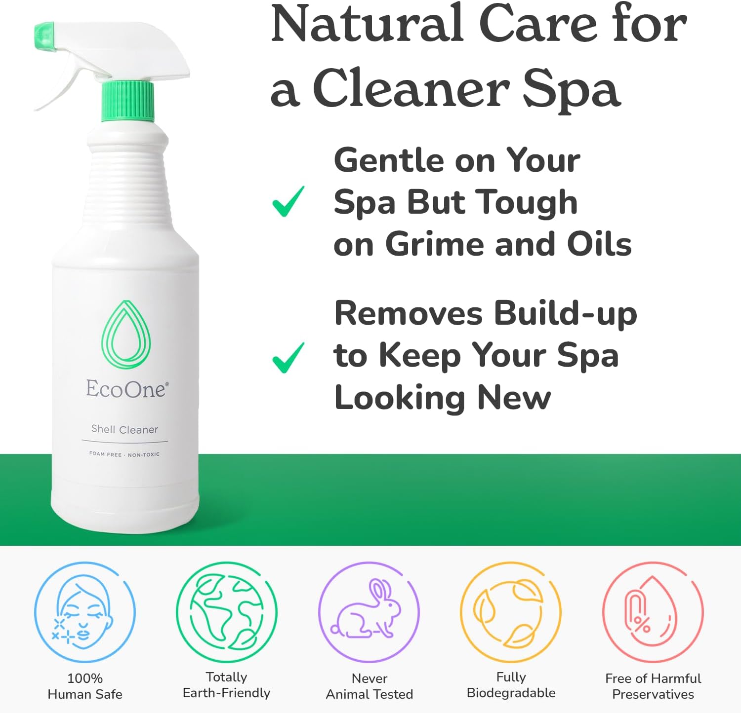 Limpiador Shell de EcoOne  Limpiador de superficies de spa y bañera de hidromasaje totalmente natural sin fragancia  Limpiador de carcasa de bañera