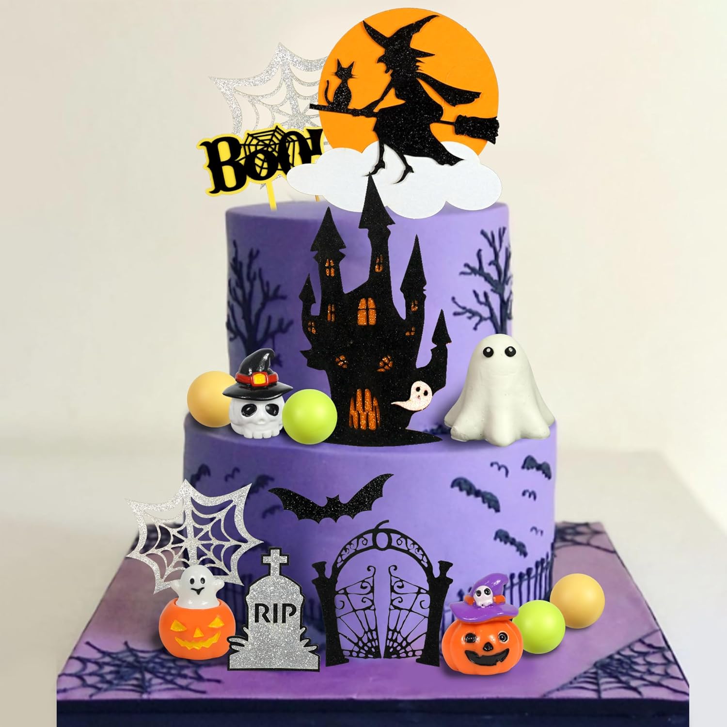 Decoración para tartas de Halloween, calabaza, fantasma, cabeza de cráneo, castillo de araña, decoración de pastel de bruja, decoración de pasteles