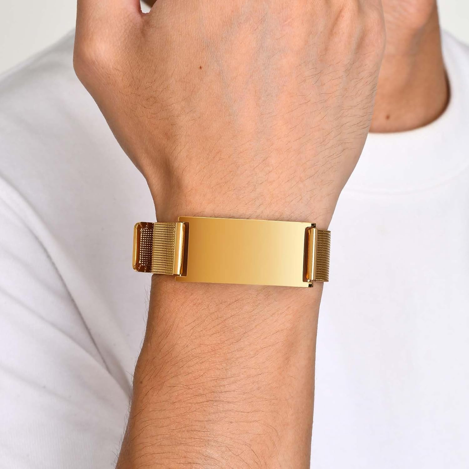 Pulseras personalizadas de alerta médica para hombres, mujeres y niños, grabado gratuito, malla de acero inoxidable ajustable, pulsera de