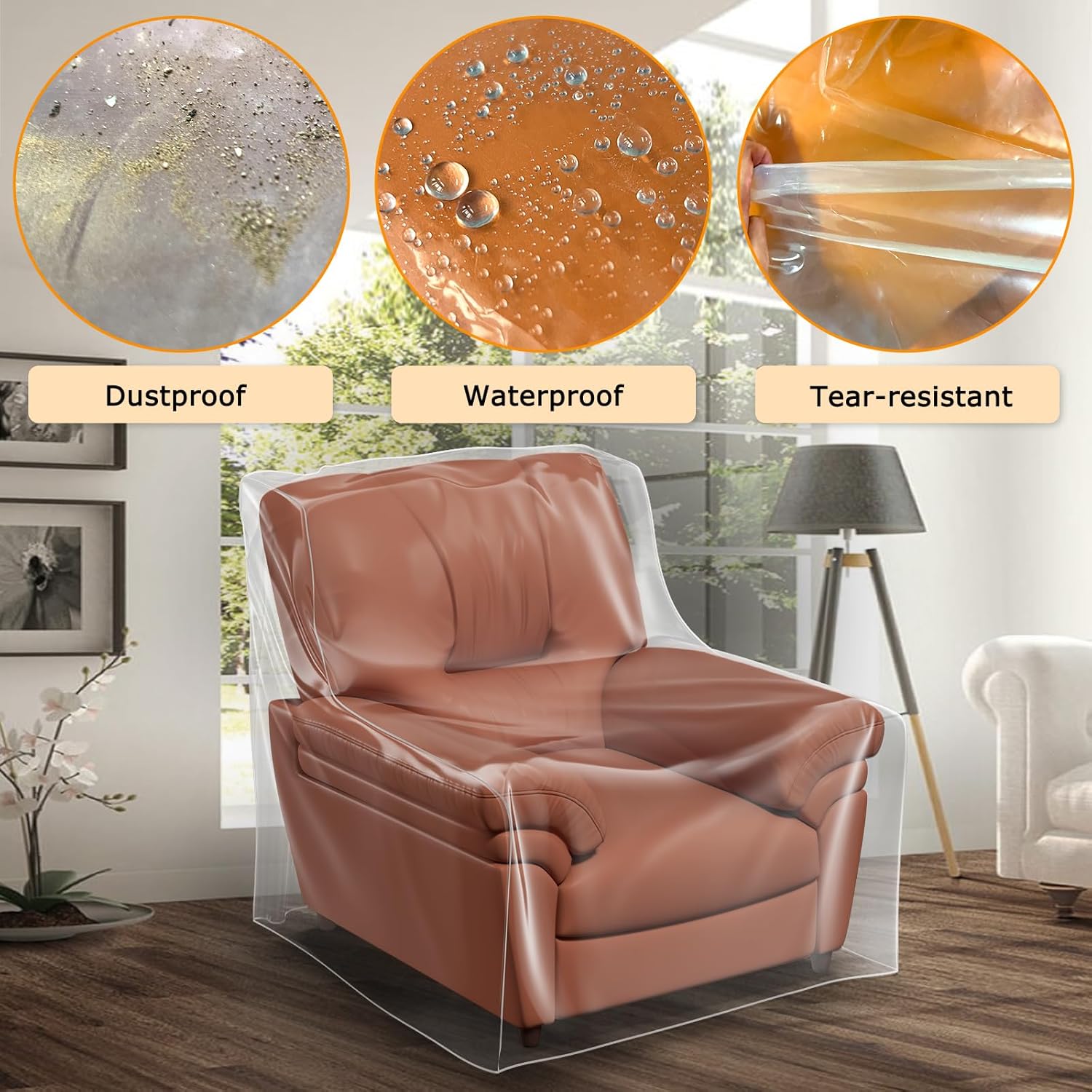 STARTWO Paquete de 2 fundas de plástico para sillón reclinable, transparente resistente, cubierta de vinilo transparente de PVC grueso, impermeable,