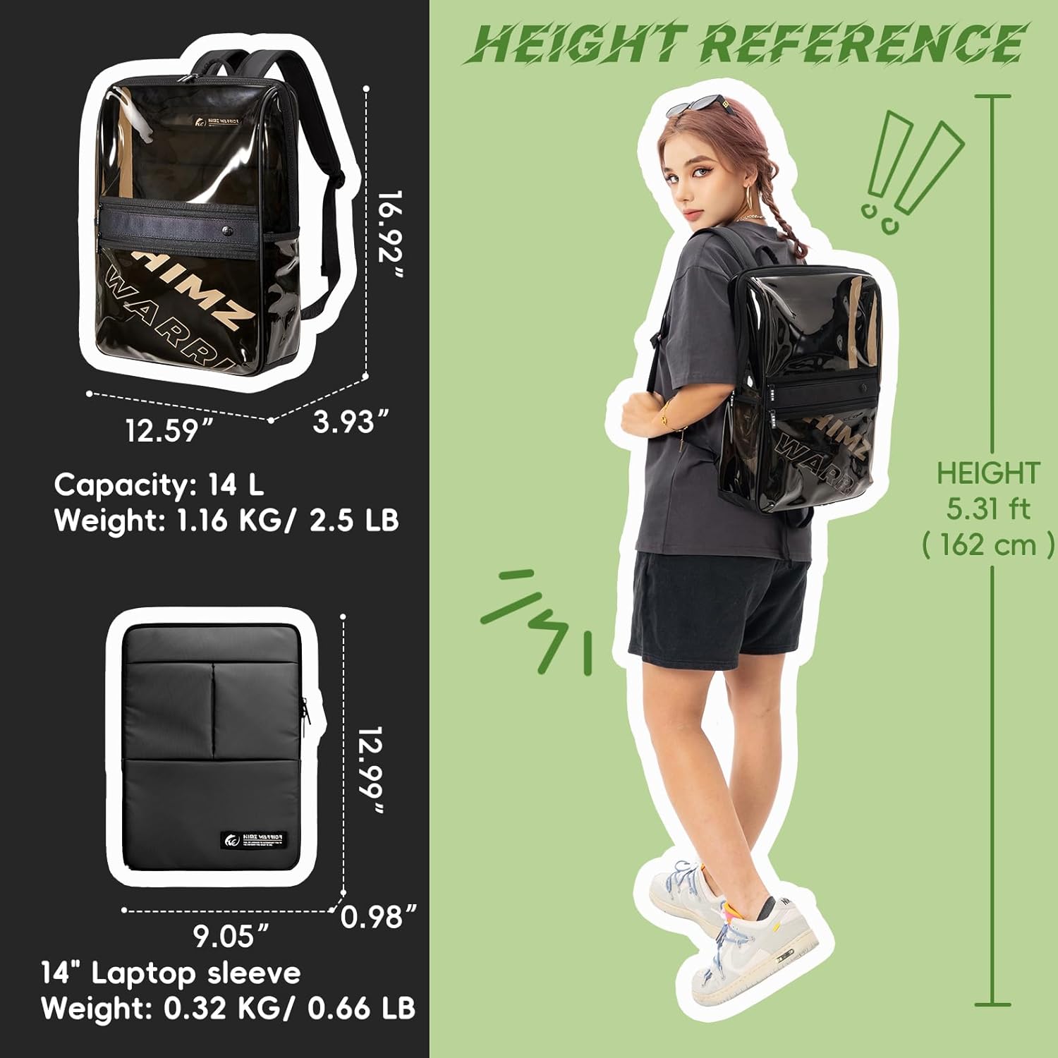 Mochila transparente grande resistente para hombres adultos, mochilas transparentes con bolsa para laptop, mochila transparente de plástico