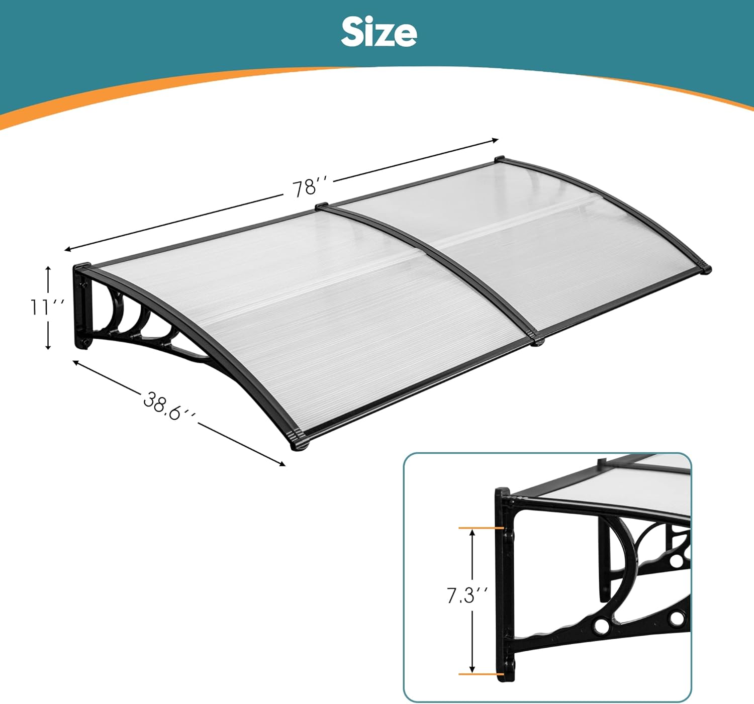 MCombo Toldo para ventana de 39 x 78 pulgadas, para exteriores, de policarbonato, para puerta delantera, patio, jardín, 6055-4080 (40 x 80 pulgadas)