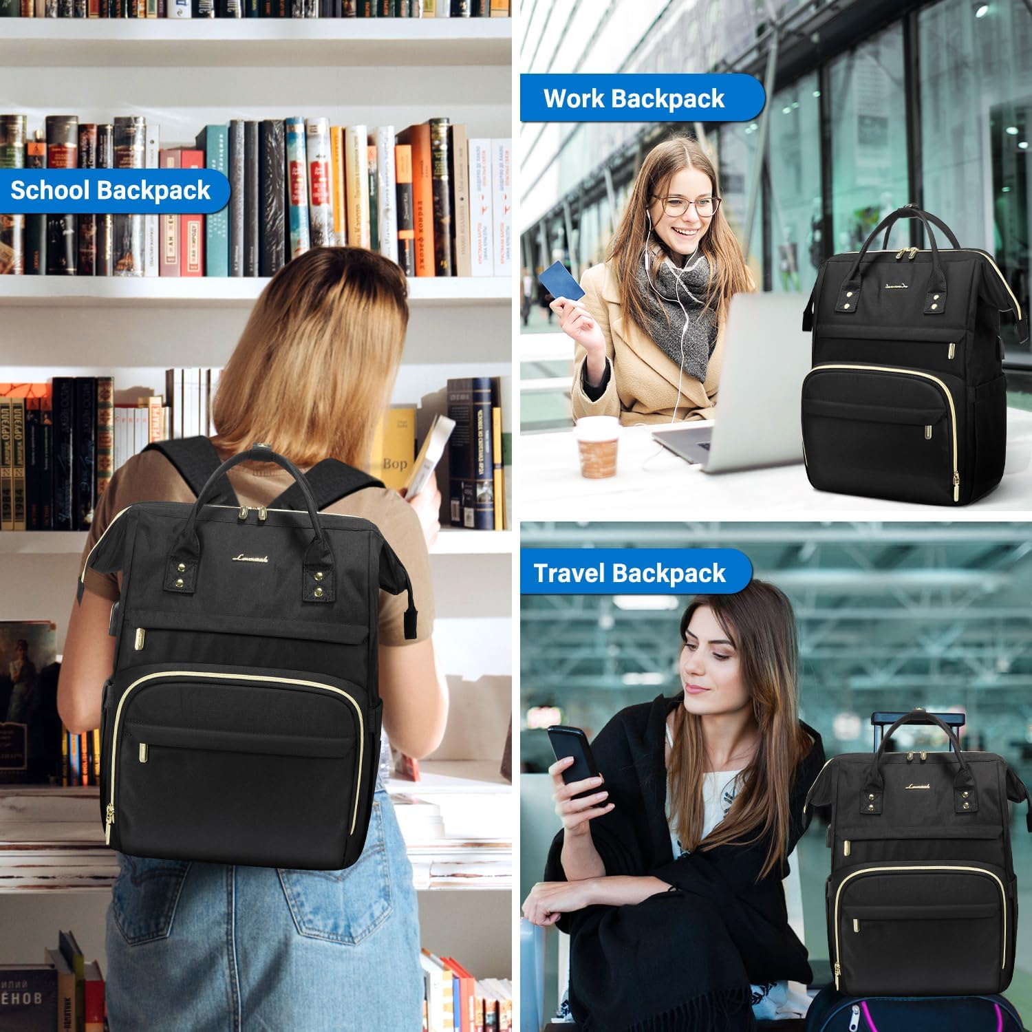 LOVEVOOK Mochila para laptop para mujer, mochila para profesores, bolsas de enfermería, mochila de trabajo para mujer, bolsa impermeable antirrobo,