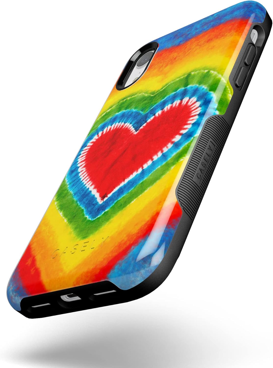 Casely Funda para iPhone XR  Funda con diseño de corazón teñido anudado