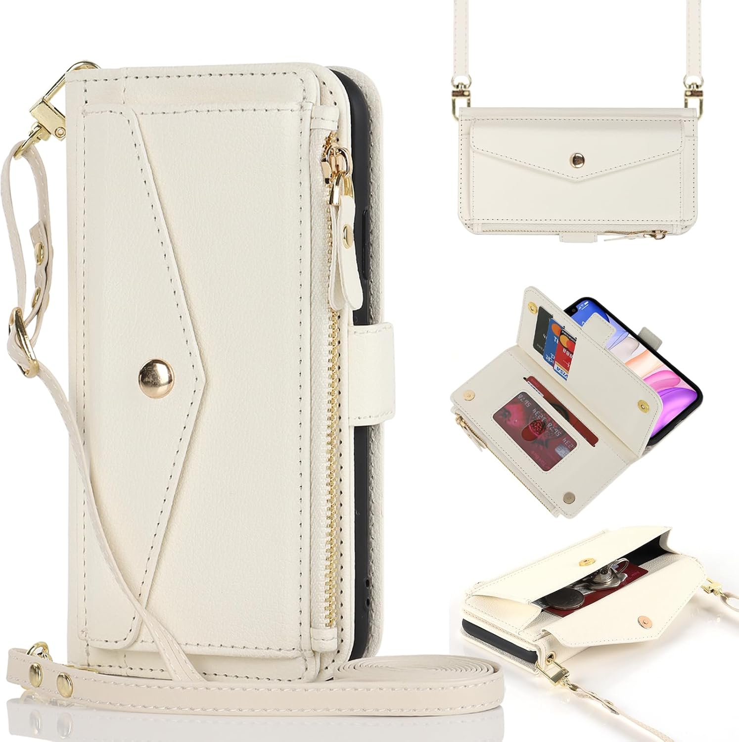 Funda tipo cartera para iPhone 12 Pro Max con tarjetero con cremallera para mujer, iPhone 12 Pro Max, fundas para teléfono, ranuras cruzadas con