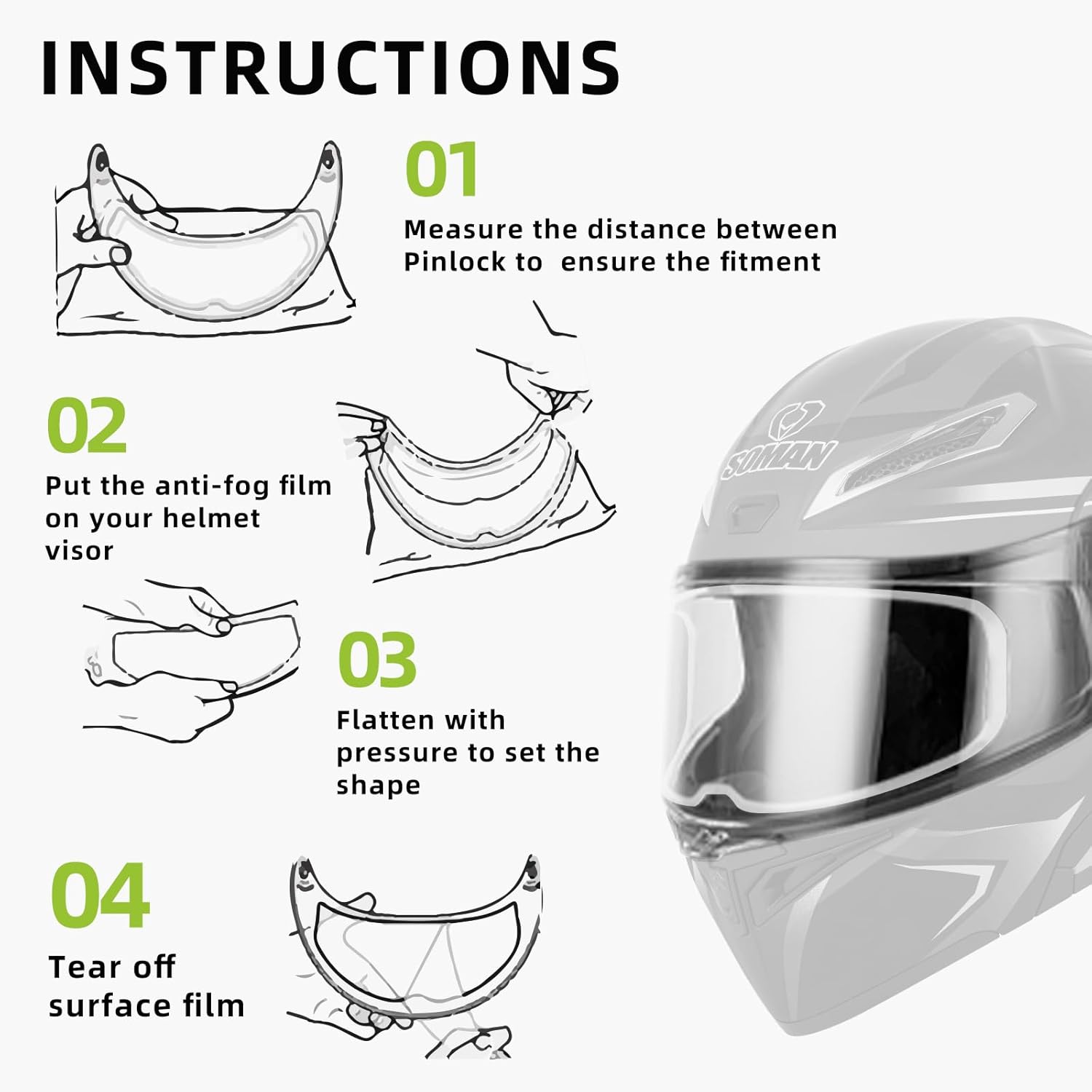 Soman Película adhesiva universal antivaho para casco de motocicleta, 1 paquete antivaho para casco de motocicleta, compatible con RF1200 X14 XD-4