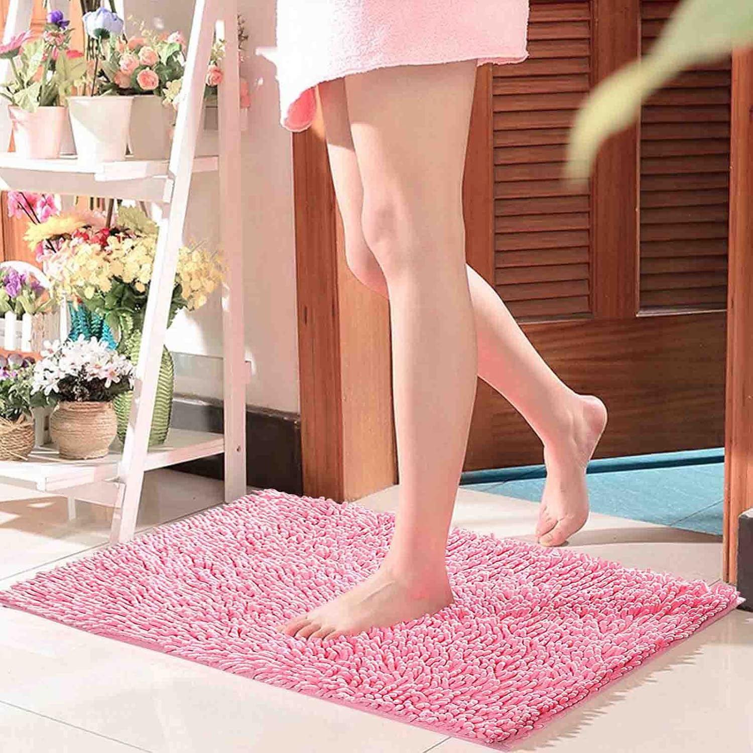 Scceatti Tapete de cocina antideslizante, bohemio, tapete de baño rosa, tapete de baño rosa, tapete de baño antideslizante, suave y cómodo,