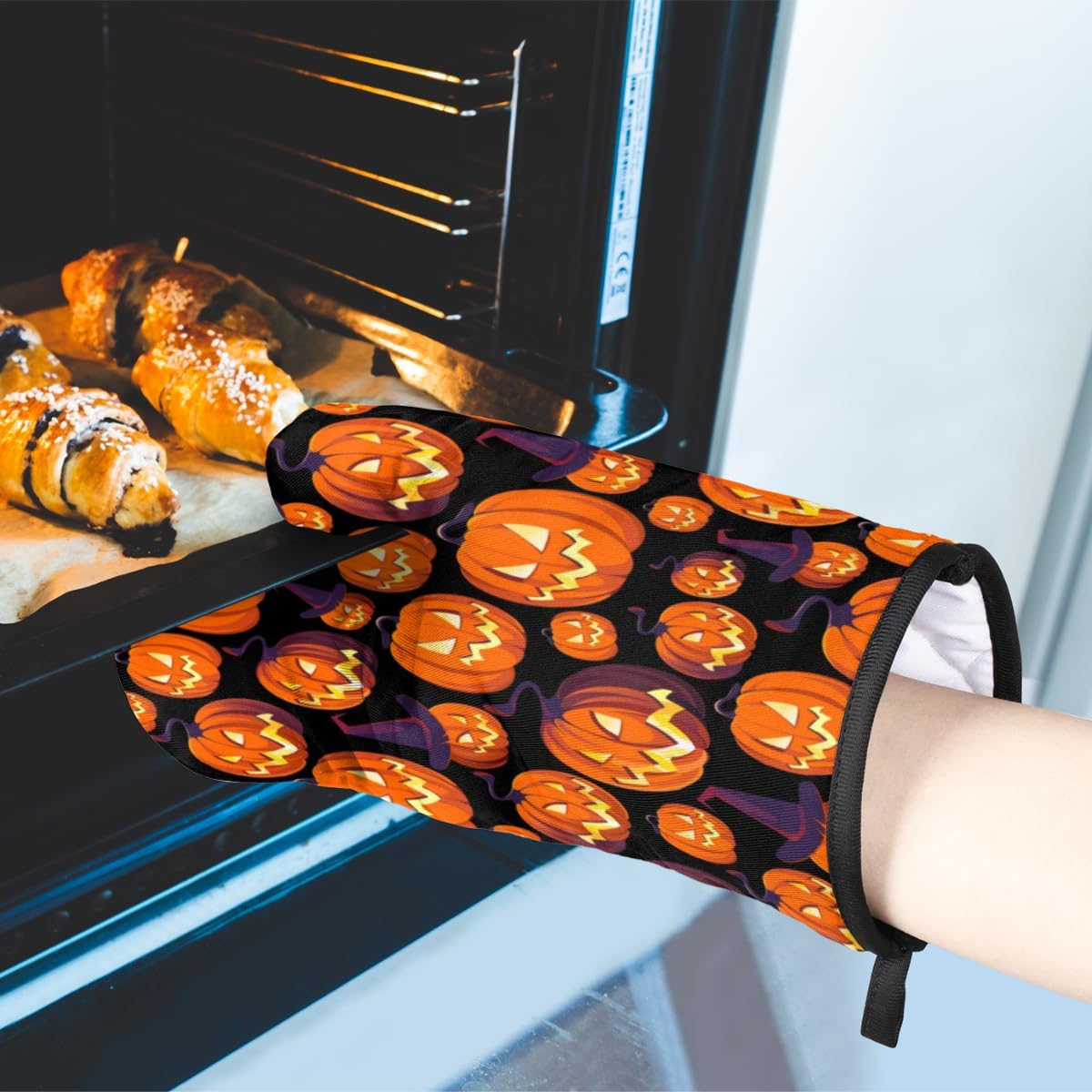 Juego de 2 guantes de cocina antideslizantes resistentes al calor con capa interior de algodón para cocinar, barbacoa, hornear, asar a la parrilla