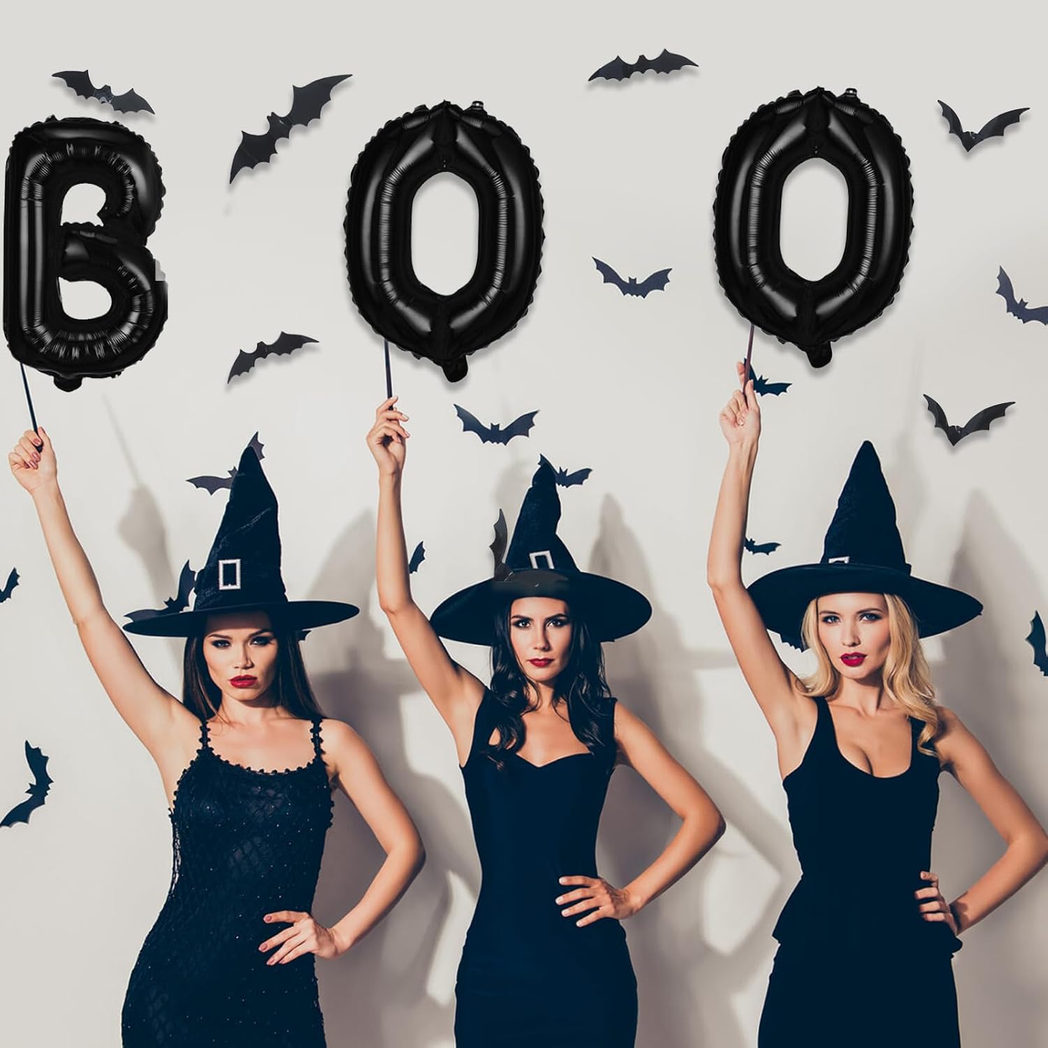 Globos de papel de aluminio de Halloween, juego de pancartas de globos negros para fiesta de Halloween, 16 pulgadas, kit de banderines para temática