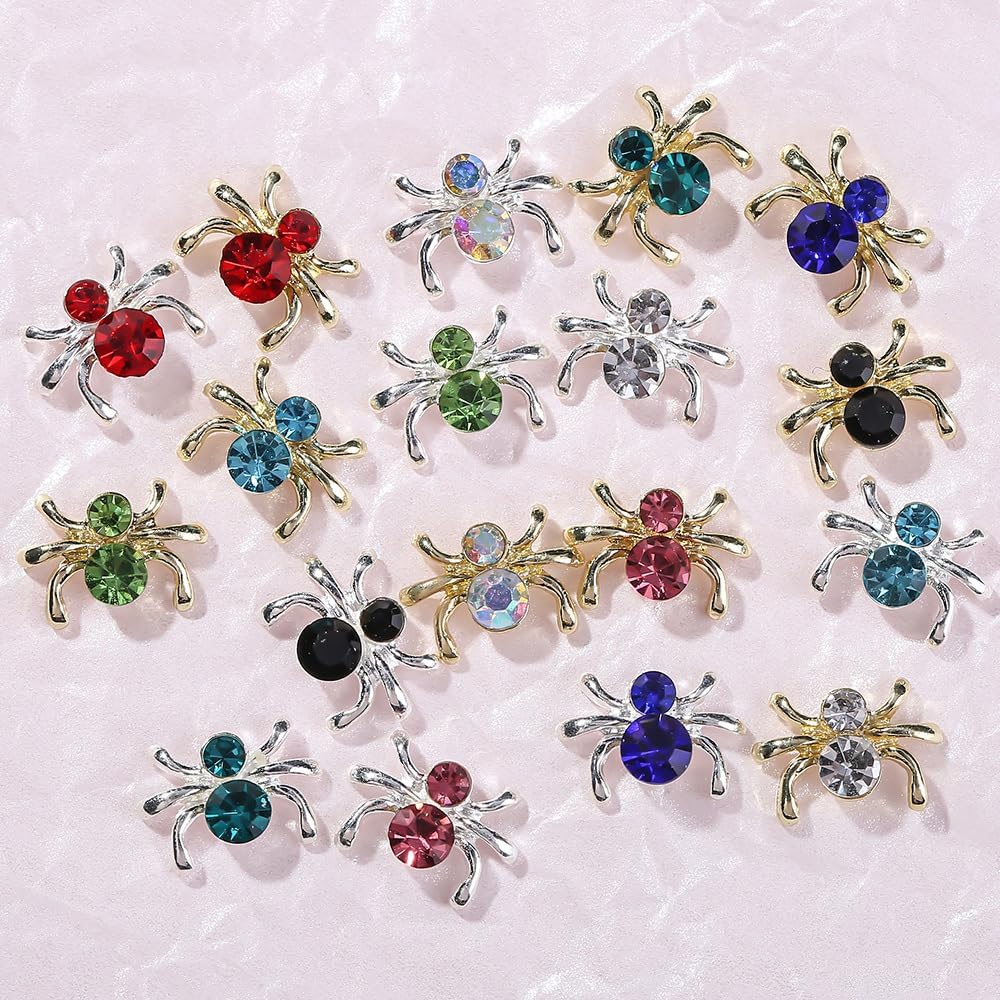 36 dijes de uñas de araña de cristal coloridos para uñas acrílicas, dijes de Halloween brillantes de KXAMELIE con gemas de diamantes de imitación,