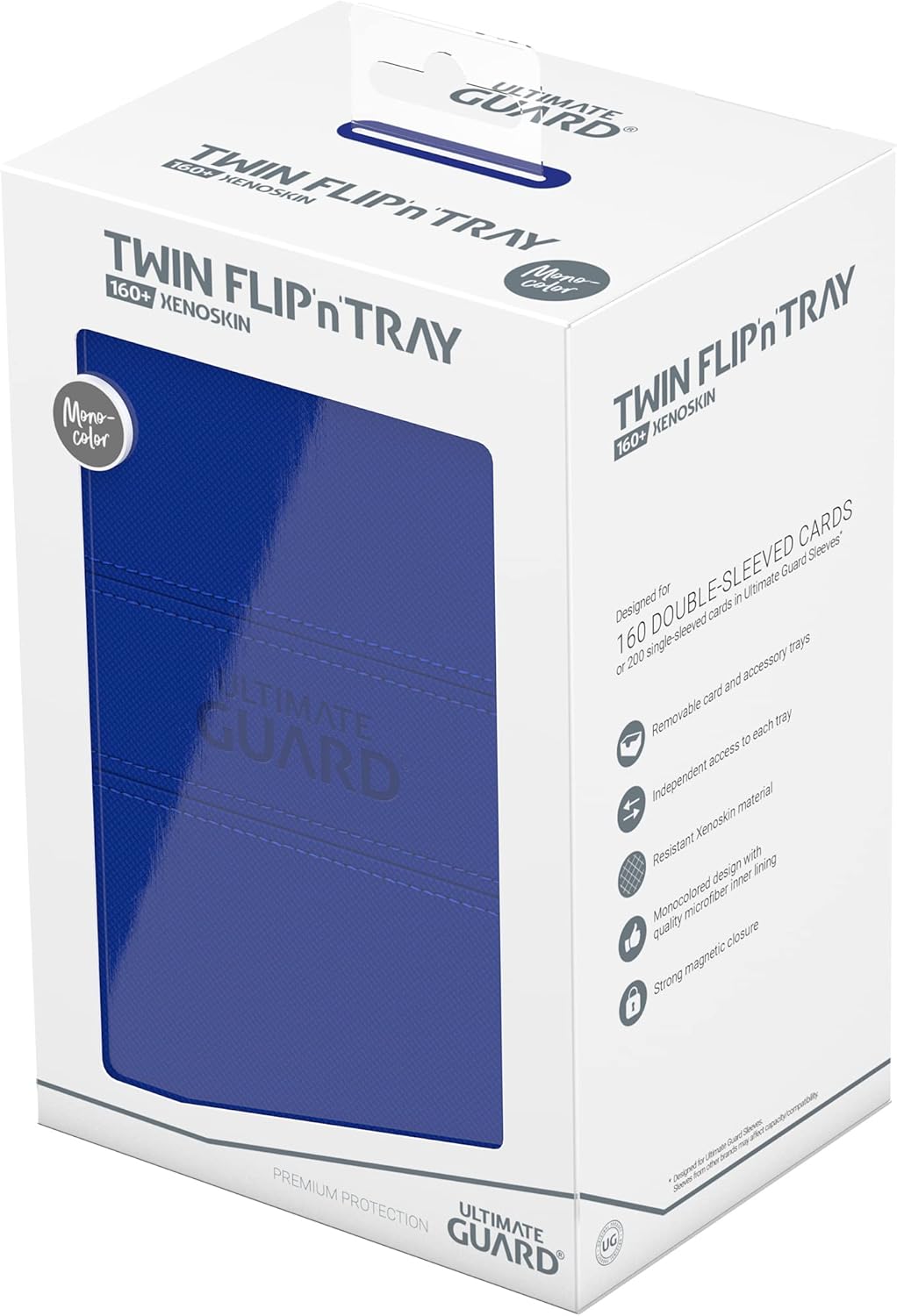Ultimate Guard Flip ‘n’ Tray – Funda para 160 tarjetas TCG de doble manga + bandeja de dados, color azul, cierre magnético independiente y forro