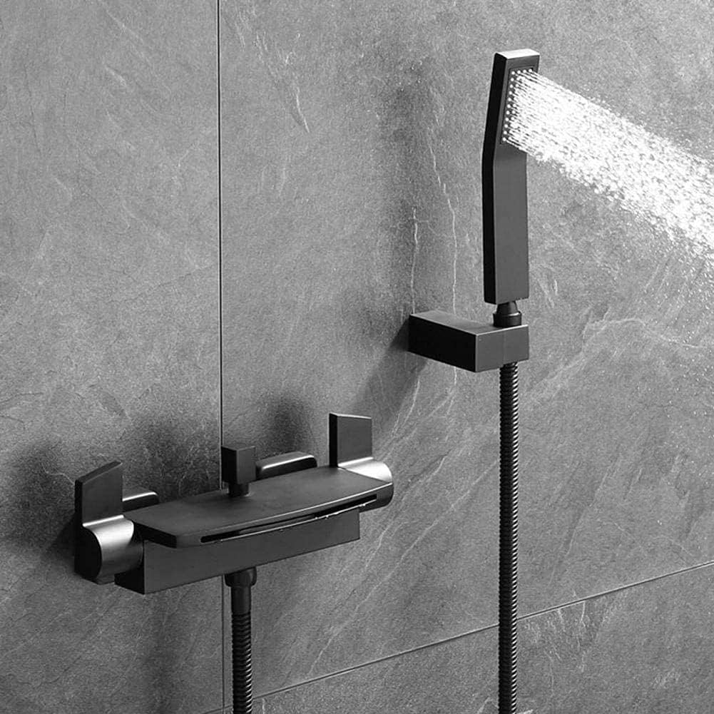 Grifos, mezclador de bañera, cascada, color negro, con ducha, montaje en pared, latón, mezclador de baño, cabezal de ducha, grifo mezclador de
