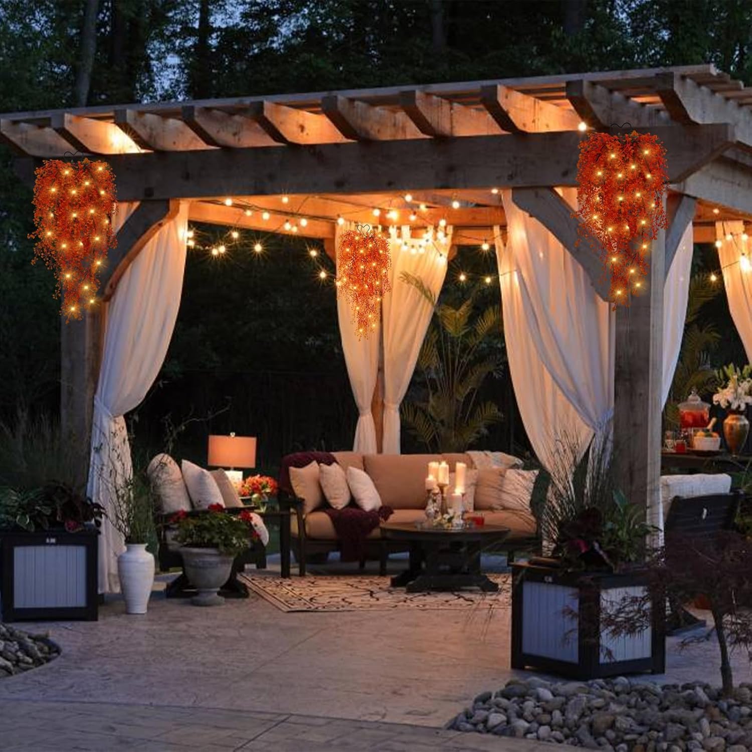 6 cuentas de luz LED de hiedra falsa de otoño, para colgar en la pared, para otoño, exterior, interior, patio, jardín, porche, hogar, fiesta,