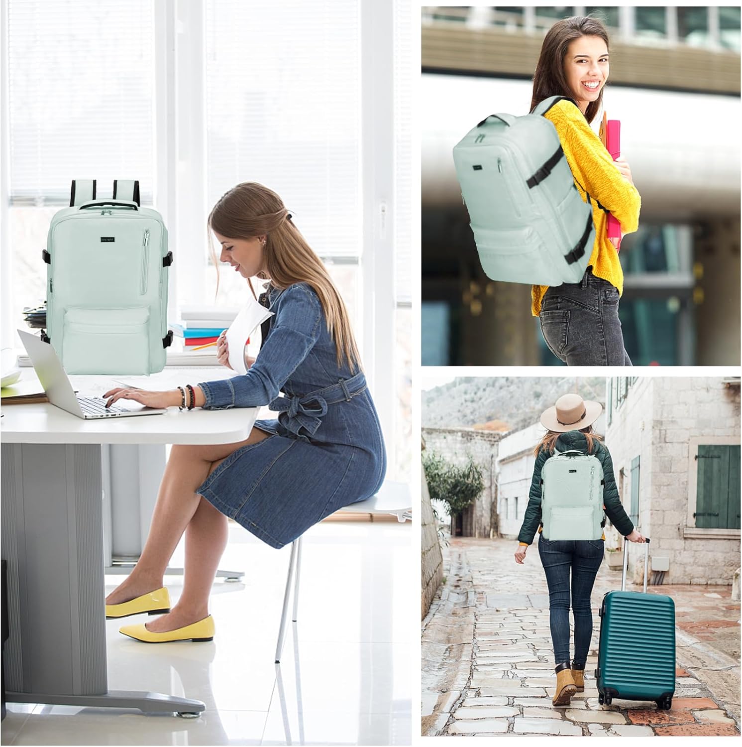 Mochila para portátil de 17 pulgadas, compatible con la TSA, puerto de carga USB, impermeable, adecuada tanto para hombres como para mujeres, Azul,