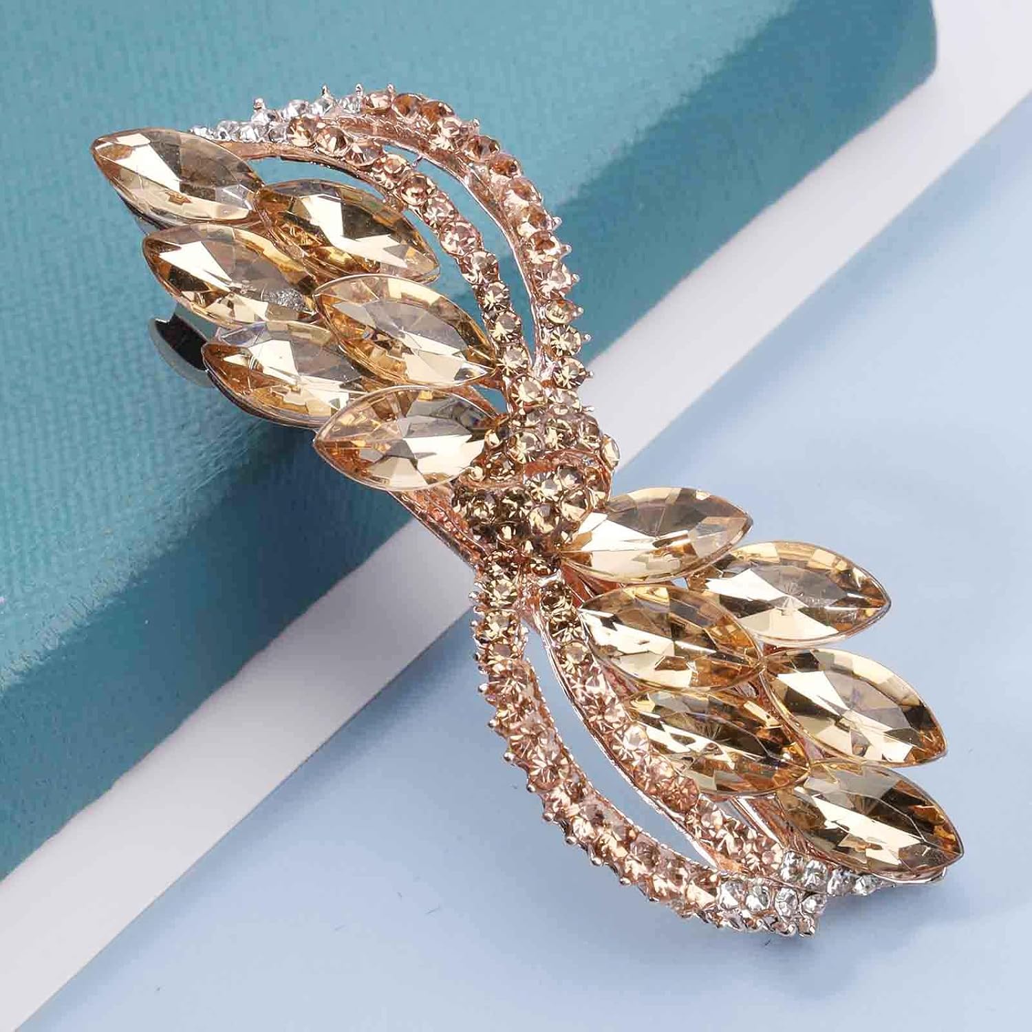 Aneneiceera Pinza para el pelo de cristal vintage, pasador de pelo con diamantes de imitación dorados, clip de cabeza de circonita cúbica,
