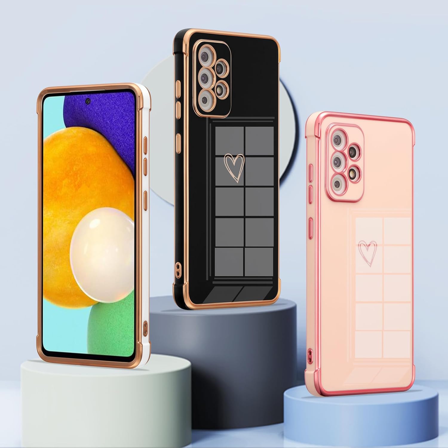 ZTOFERA Funda Samsung Galaxy A52A52S 5G, bonito borde chapado con patrón de corazones de amor con protección para lente de cámara, funda para Galaxy