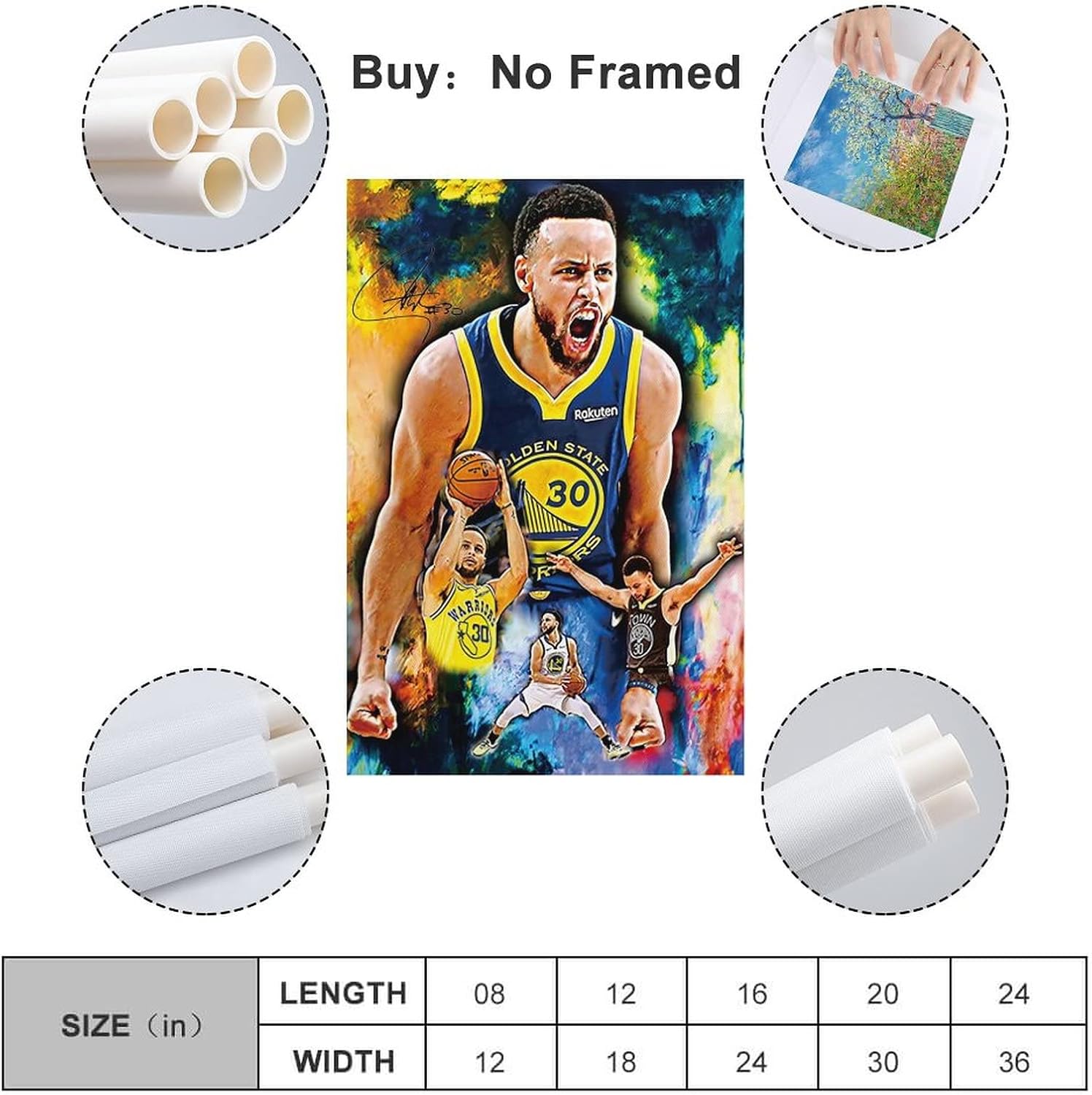 Póster de Stephen Curry con 3 impresiones artísticas en lienzo para el hogar, baño, dormitorio, oficina, sala de estar, decoración de lienzo sin