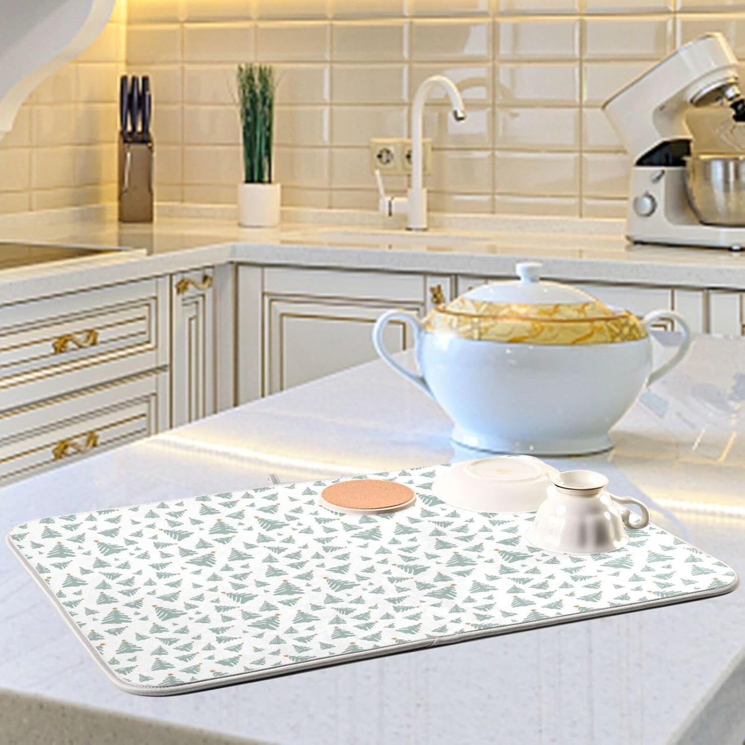 Christmas Tree Ornament Dish Mat Washnable Absorbent Drying Mat For Kitchen Counter Dish Drainers Mats For Kitchen Counter Tapete Para Cocina 16” x