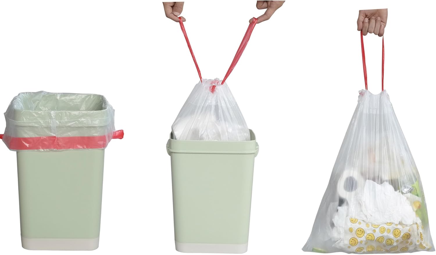 Bolsas de basura con cordón de 7 galones, transparentes, resistentes, 120 unidades
