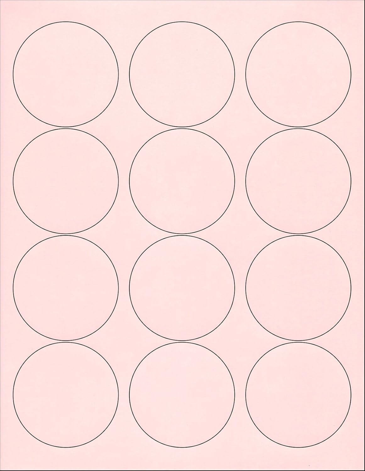 (6 hojas) 72 2-12 pulgadas círculo redondo rosa pálido pegatinas para impresoras láser y de inyección de tinta  Tamaño estándar 8-12 pulgadas x 11