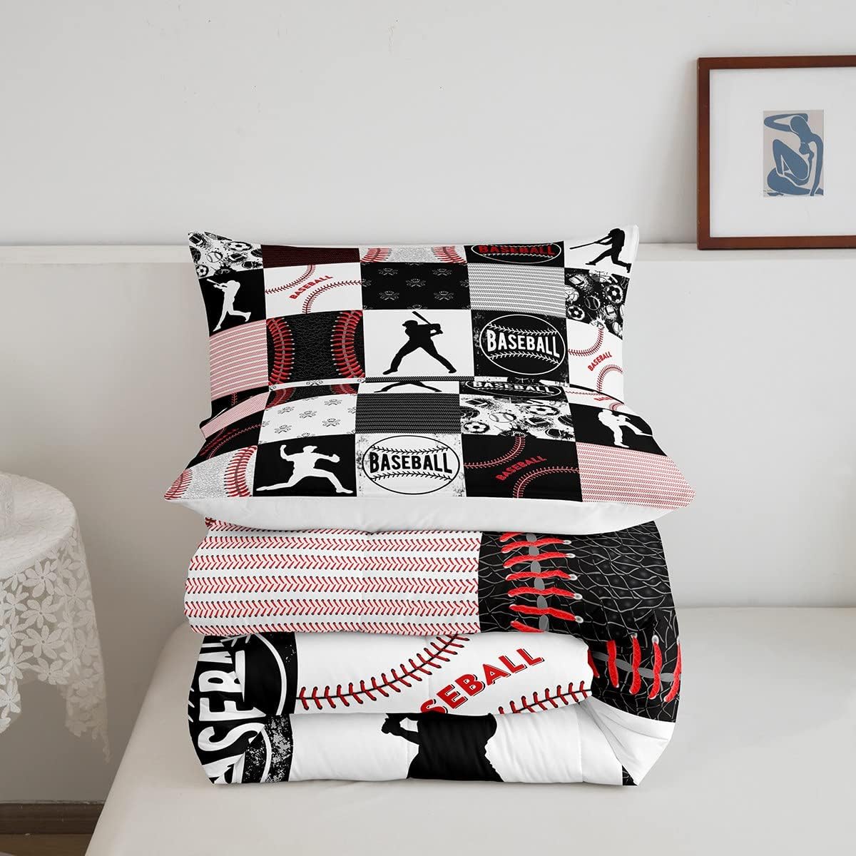 Erosebridal Juego de edredón de béisbol para niños, juego de ropa de cama de sóftbol, edredón acolchado para juegos deportivos, edredón de plumón de