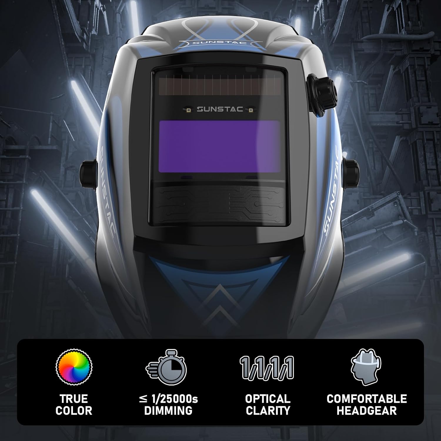 Casco de soldadura con pantalla de oscurecimiento automático 1111 claridad óptica de color verdadero, energía solar 4 sensor de arco amplia sombra
