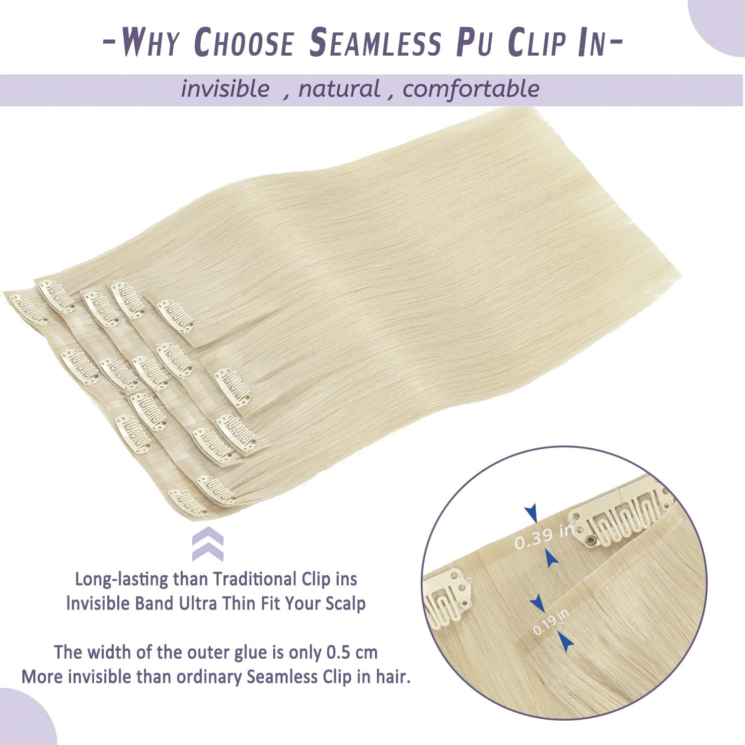 Anrosa Extensiones de cabello humano real con clip, sin costuras, 14 pulgadas, extensiones de cabello natural con clip, extensiones de cabello