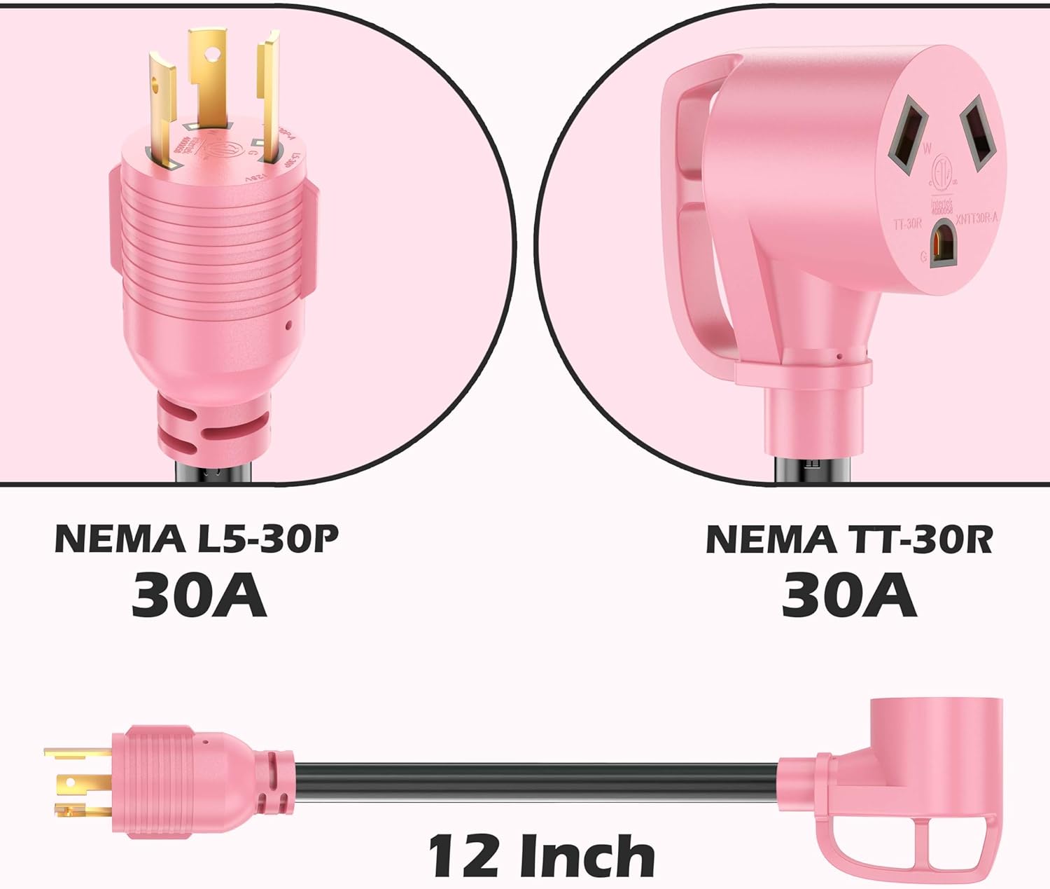 KIKIRV Adaptador de generador RV de 3 clavijas y 30 amperios, adaptador de bloqueo giratorio de 30 amperios, bloqueo giratorio L5-30P macho a TT-30R