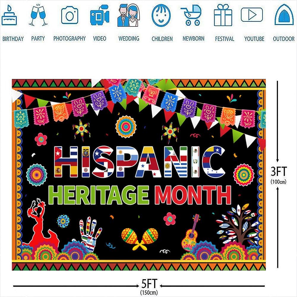 Ticuenicoa Telón de fondo de fotografía del mes hispano de 5 x 3 pies para fotografía del mes de la historia hispana, cartel de herencia hispana