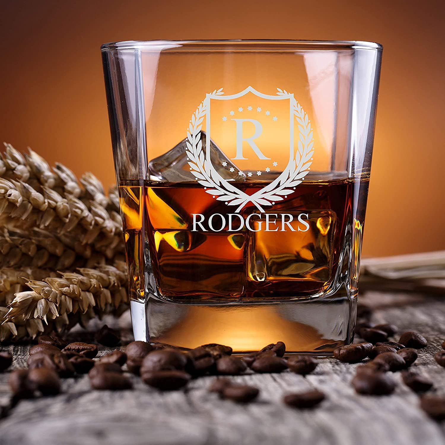 Juego de decantador de whisky de 5 piezas con forma personalizada, decantador y juego de regalo de 4 vasos, grabado personalizado (diseño ShieldStar)