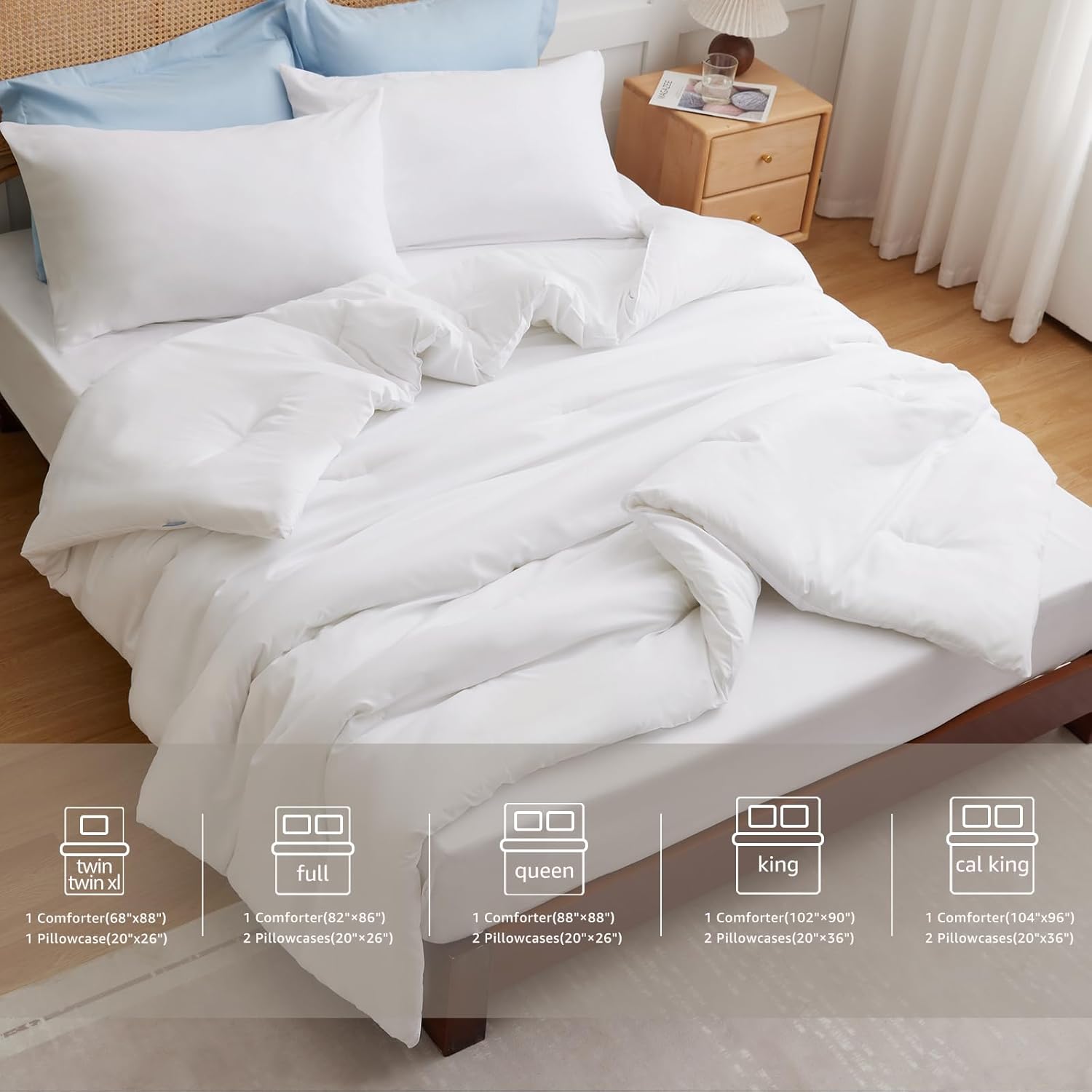 CozyLux Juego de edredón blanco tamaño King, juego de ropa de cama de 3 piezas, transpirable, acolchado, bohemio, edredón de microfibra suave y
