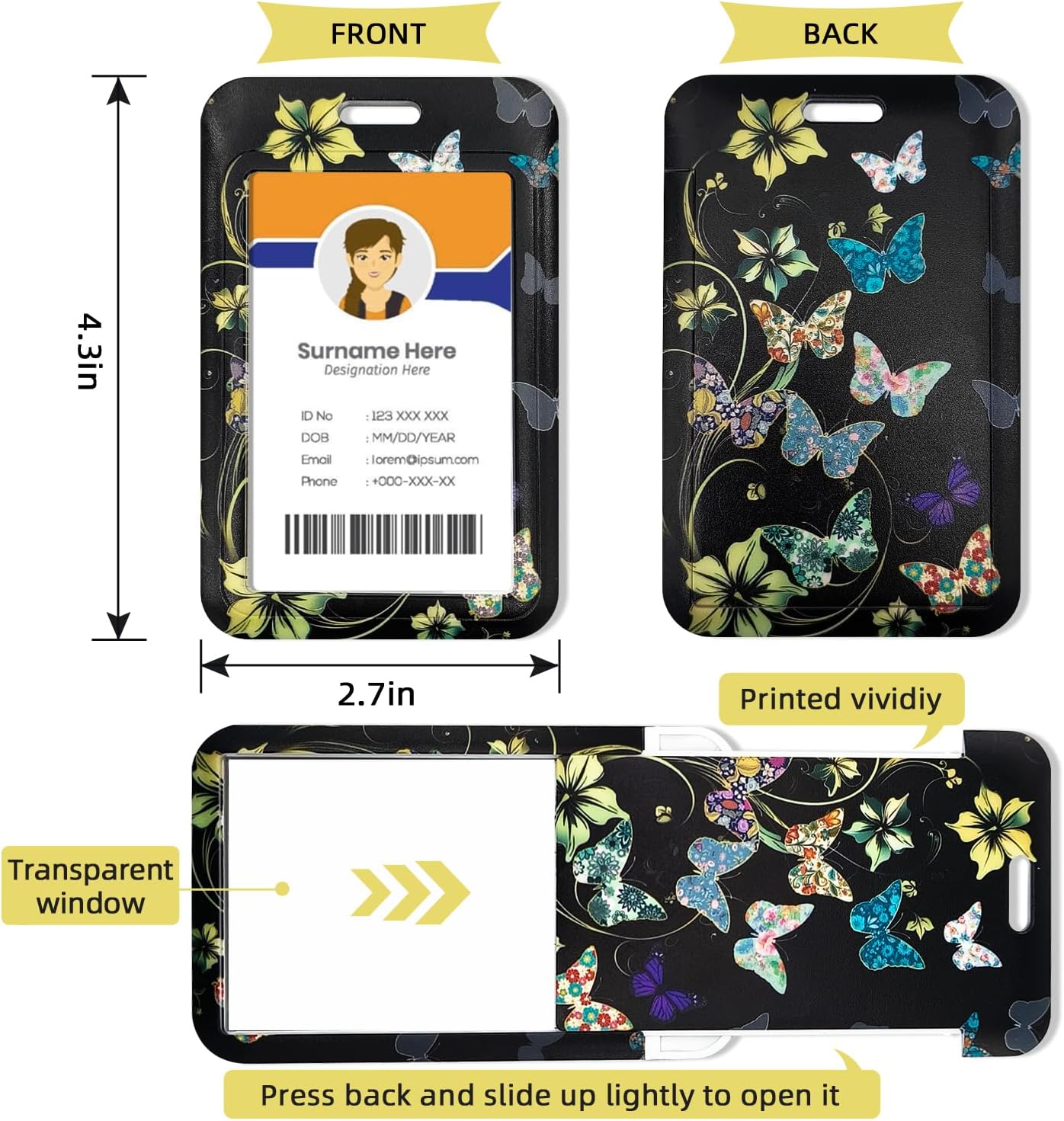 Diwvzoed Portatarjetas con carrete retráctil, bonito cordón estético de mariposa, elegante protector vertical de identificación, clip retráctil para