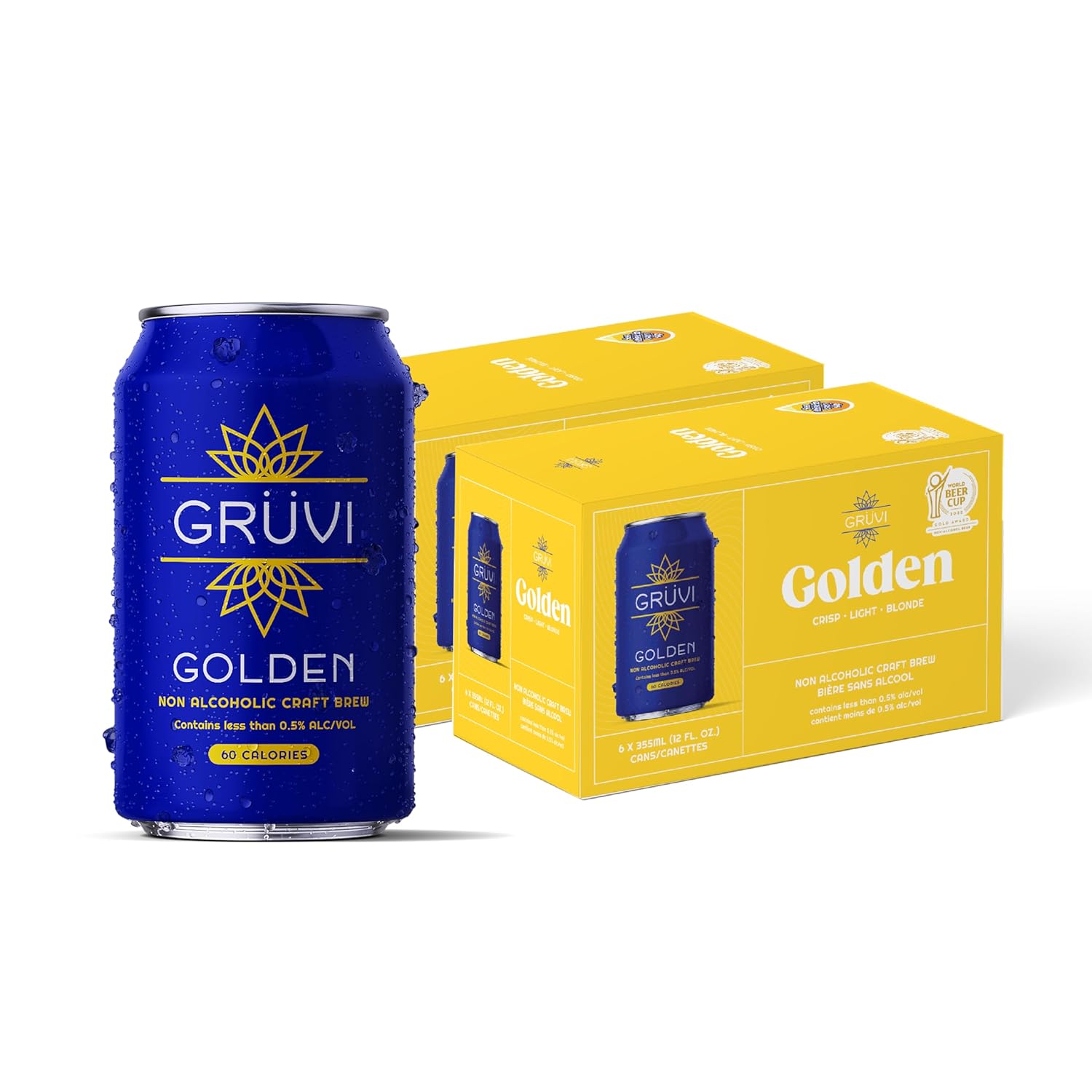 Gruvi Golden Lager – Cerveza artesanal sin alcohol, 60 calorías, contiene menos de 0.5% de alcohol por volumen, 12 onzas líquidas por lata, paquete
