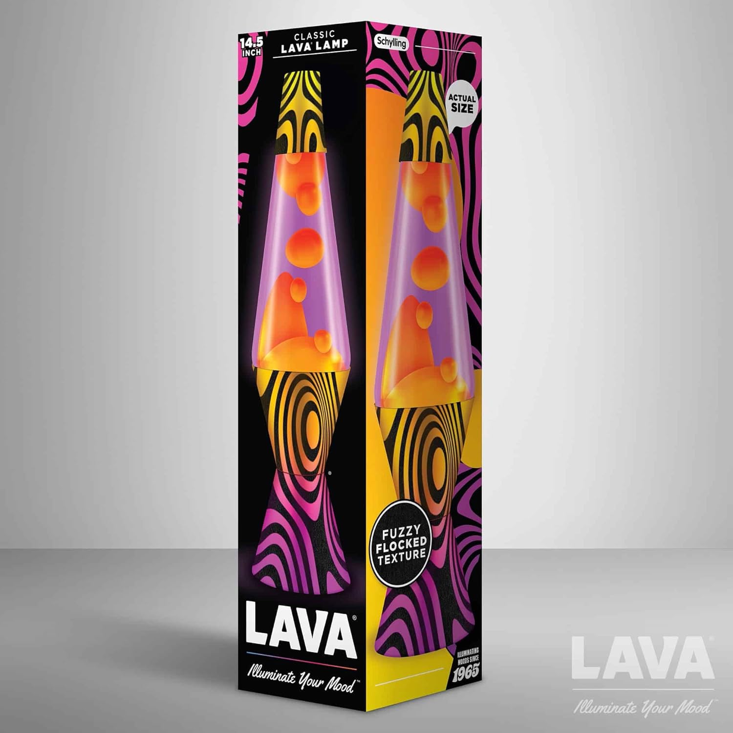 Lava Lámpara – 14.5″ Groovy Gradient Flocado Base – La Luz de Movimiento Original – Cera Amarilla y Líquido Púrpura – Artículo 2015